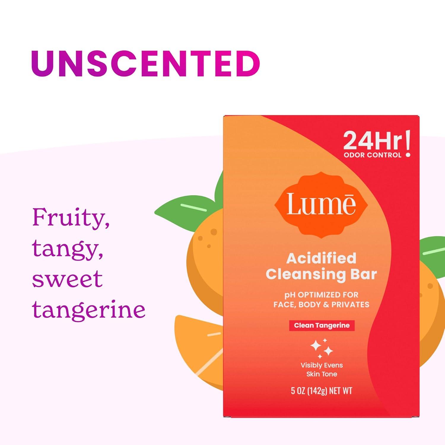 image:imageLume Acidified Body Cleansing Bar 24 Hour Odor Control Removes Odor Better Than Soap Moisturizing No SLS or Parabens OBGYN Developed 85 Ounce 3 Pack Tangerine Lavender amp UnscentedClean Tangerine