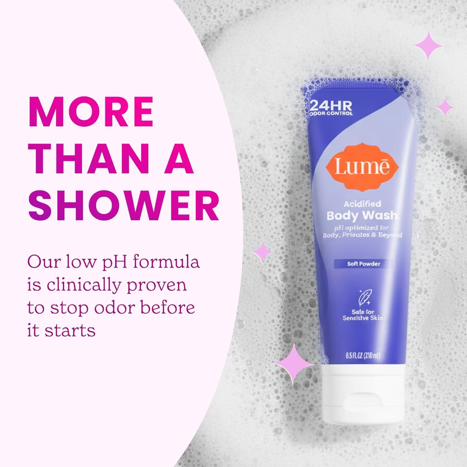 image:imageLume Acidified Body Wash 24 Hour Odor Control Removes Odor Better than Soap Moisturizing Formula SLS Free Paraben Free Safe For Sensitive Skin 85 ounce Clean TangerineSoft Powder