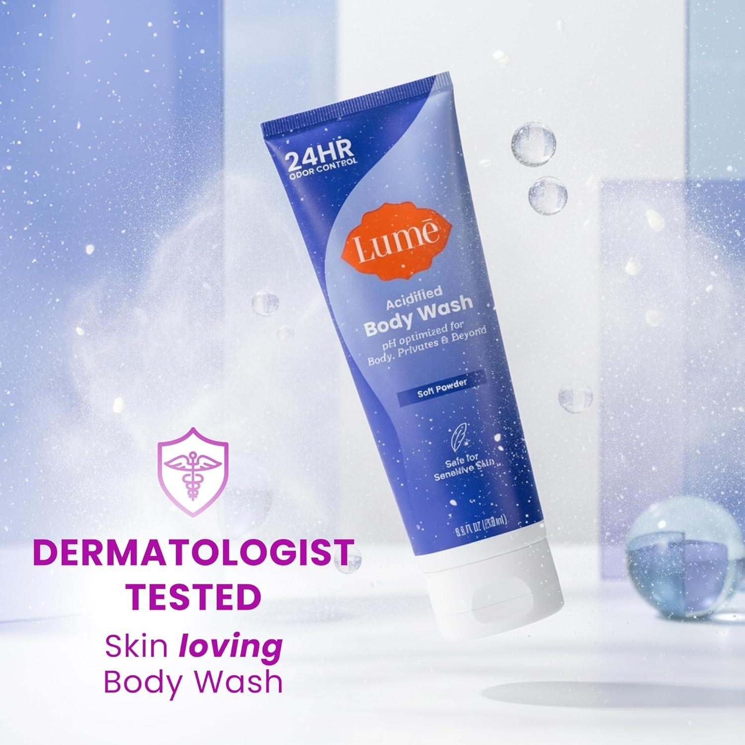 image:imageLume Acidified Body Wash 24 Hour Odor Control Removes Odor Better than Soap Moisturizing Formula SLS Free Paraben Free Safe For Sensitive Skin 85 ounce Clean TangerineSoft Powder