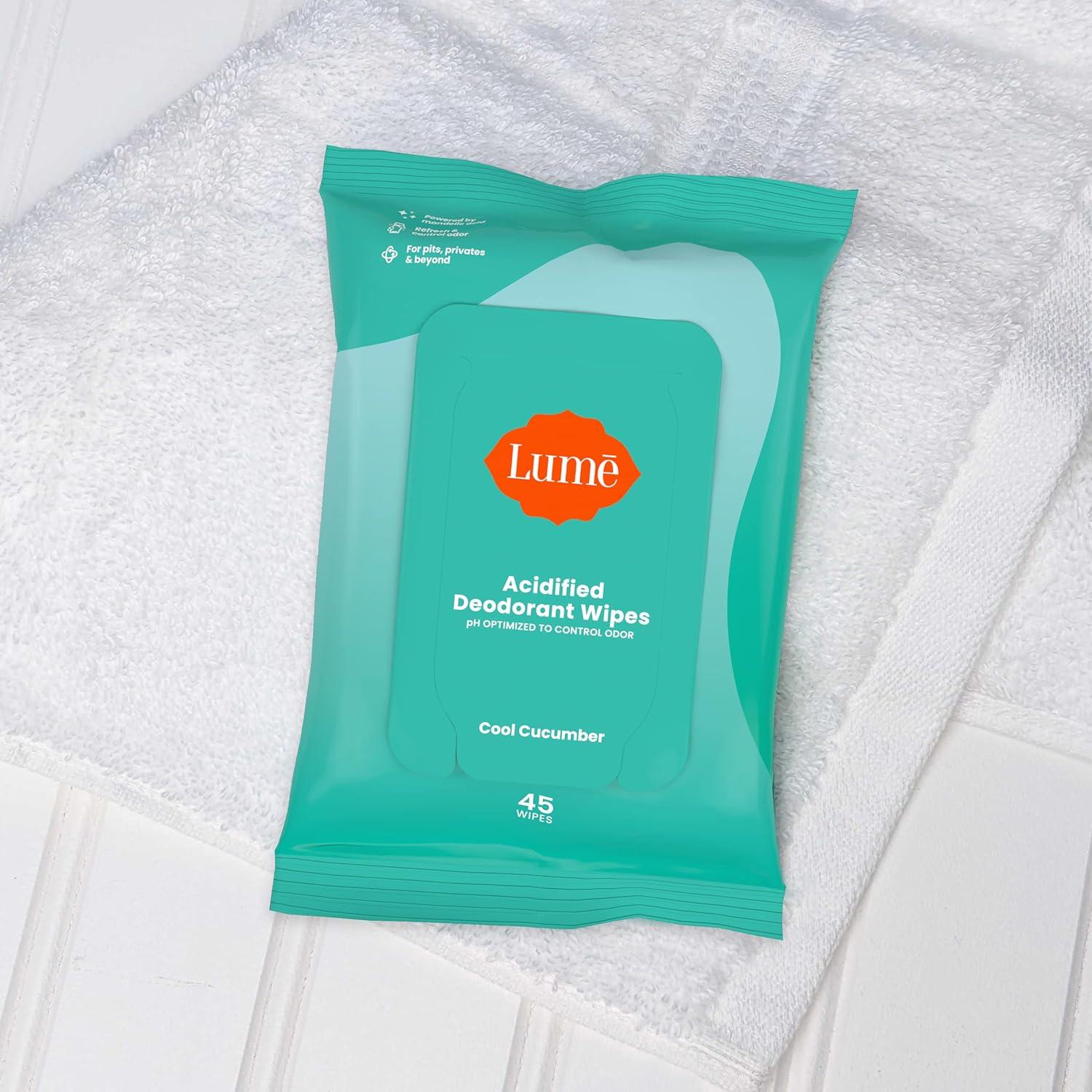 image:imageLume Acidified Deodorant Wipes 24 Hour Odor Control Aluminum Free Baking Soda Free Skin Loving 45 Count Pack of 1 Cool Cucumber