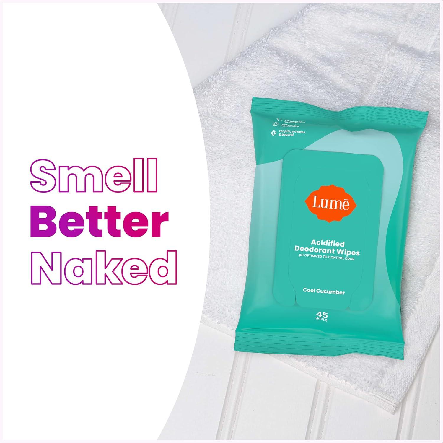 image:imageLume Acidified Deodorant Wipes 24 Hour Odor Control Aluminum Free Baking Soda Free Skin Loving 45 Count Pack of 1 Cool Cucumber