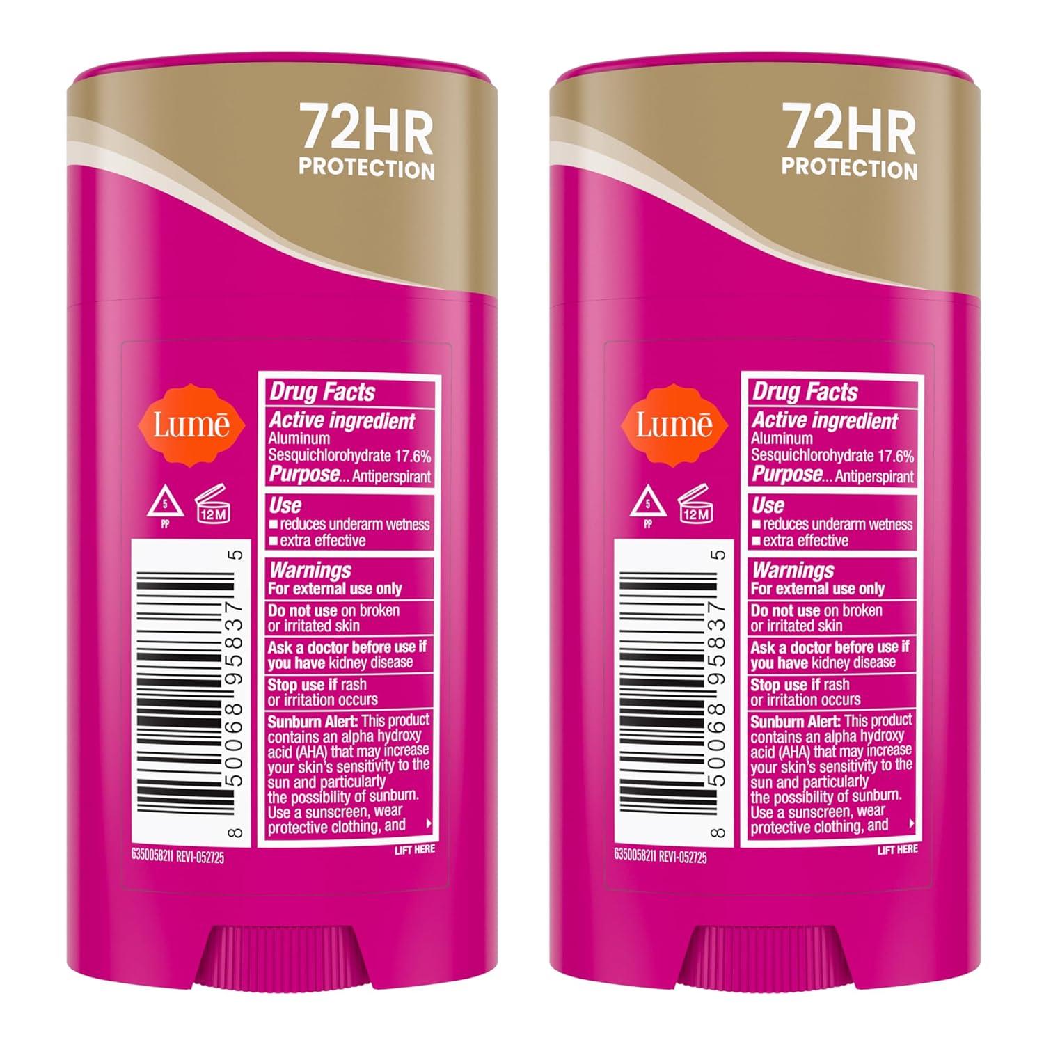image:imageLume Deodorant Plus Sweat Control Smooth Solid Stick Maximum Strength Antiperspirant 72 Hour Odor And Sweat Control Baking Soda Free Skin Loving 26 ounce Fresh Spring Pack of 2Vanilla Bliss