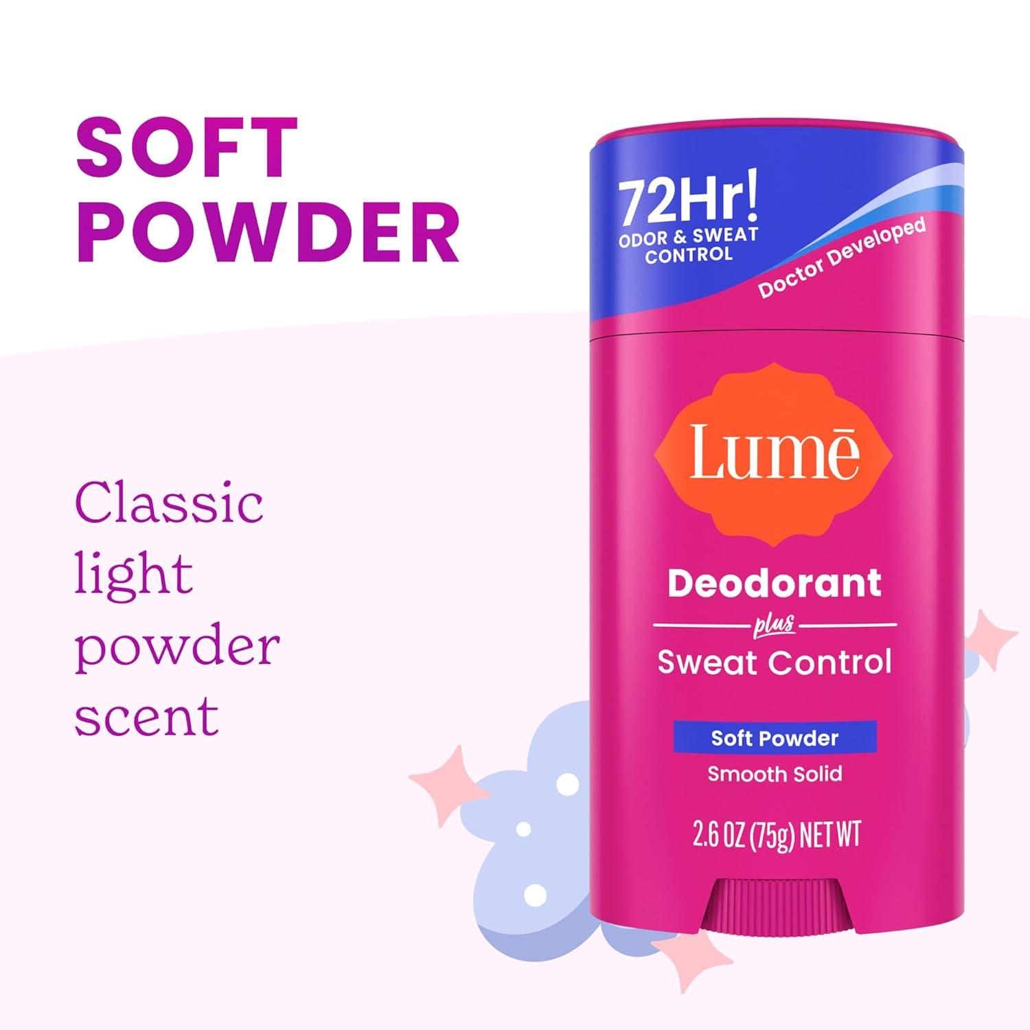 image:imageLume Deodorant Plus Sweat Control Smooth Solid Stick Maximum Strength Antiperspirant 72 Hour Odor And Sweat Control Baking Soda Free Skin Loving 26 ounce Fresh Spring Pack of 2Soft Powder