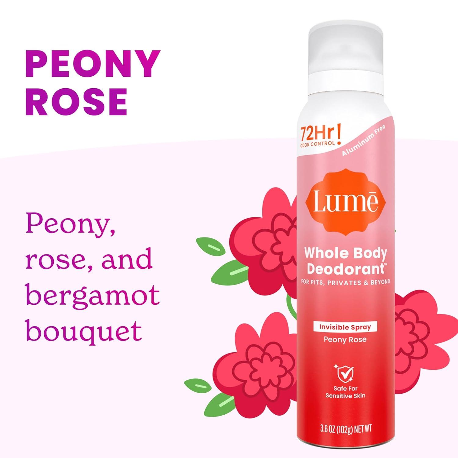 image:imageLume Invisible Spray Deodorant For Women Whole Body Deodorant Spray 72 Hr Odor Control Ozone Friendly Natural Propellant Aluminum amp Baking Soda Free Skin Loving 36 ounce UnscentedPeony Rose