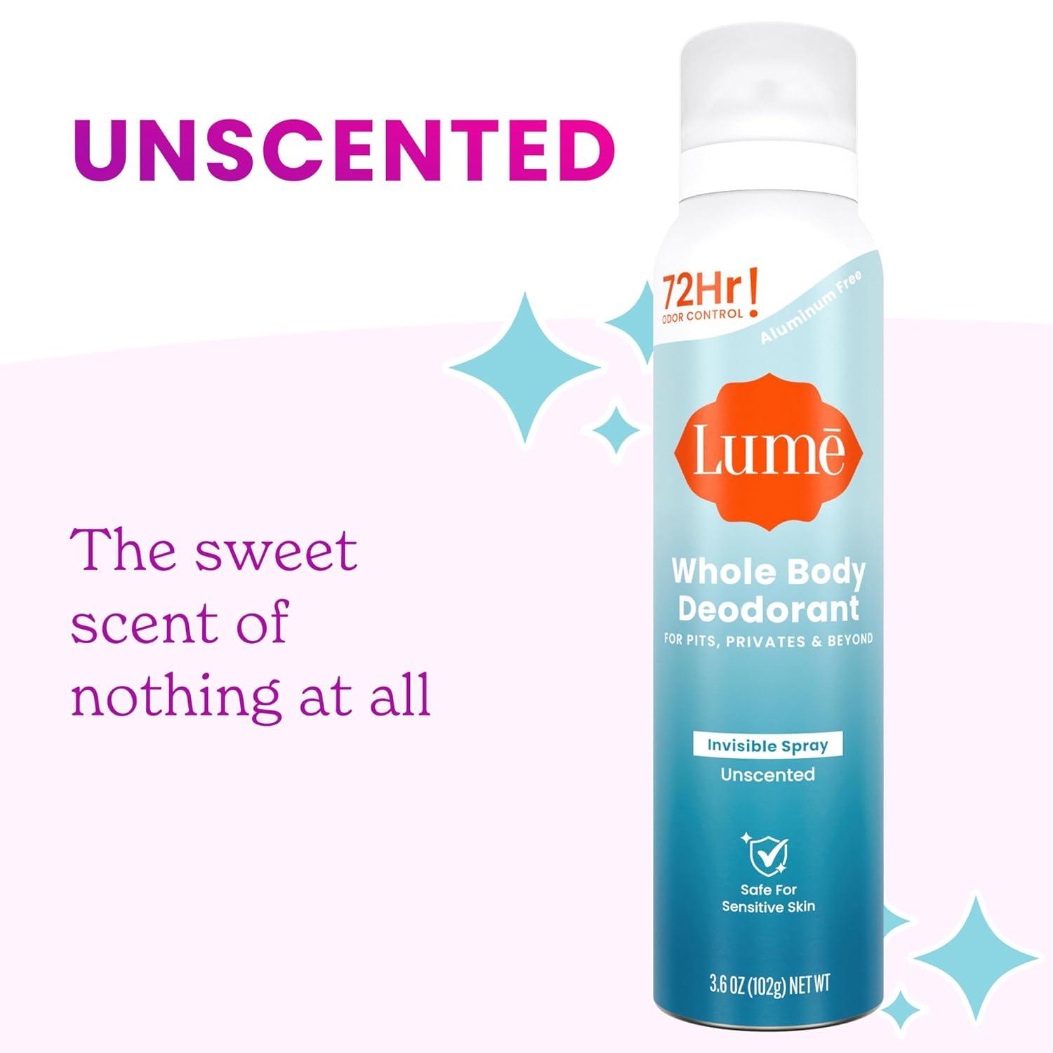image:imageLume Invisible Spray Deodorant For Women Whole Body Deodorant Spray 72 Hr Odor Control Ozone Friendly Natural Propellant Aluminum amp Baking Soda Free Skin Loving 36 ounce UnscentedUnscented