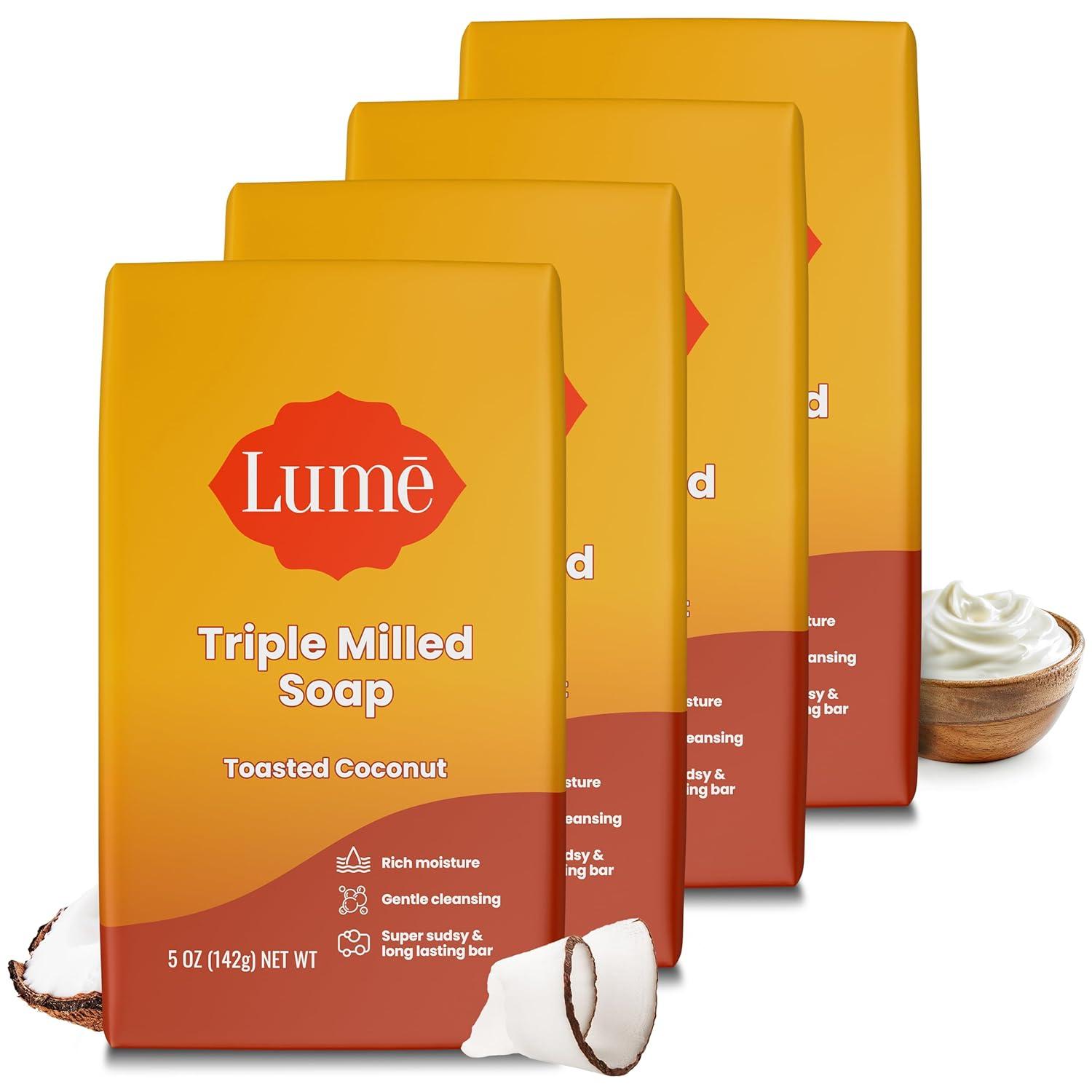 image:imageLume Triple Milled Bar Soap Rich Moisture amp Gentle Cleansing Paraben Free Phthalate Free Skin Safe 5 ounce Pack of 4 Peony RoseToasted Coconut