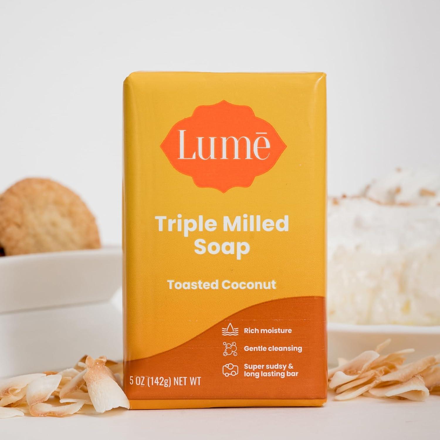 image:imageLume Triple Milled Bar Soap Rich Moisture amp Gentle Cleansing Paraben Free Phthalate Free Skin Safe 5 ounce Pack of 4 Peony RoseToasted Coconut