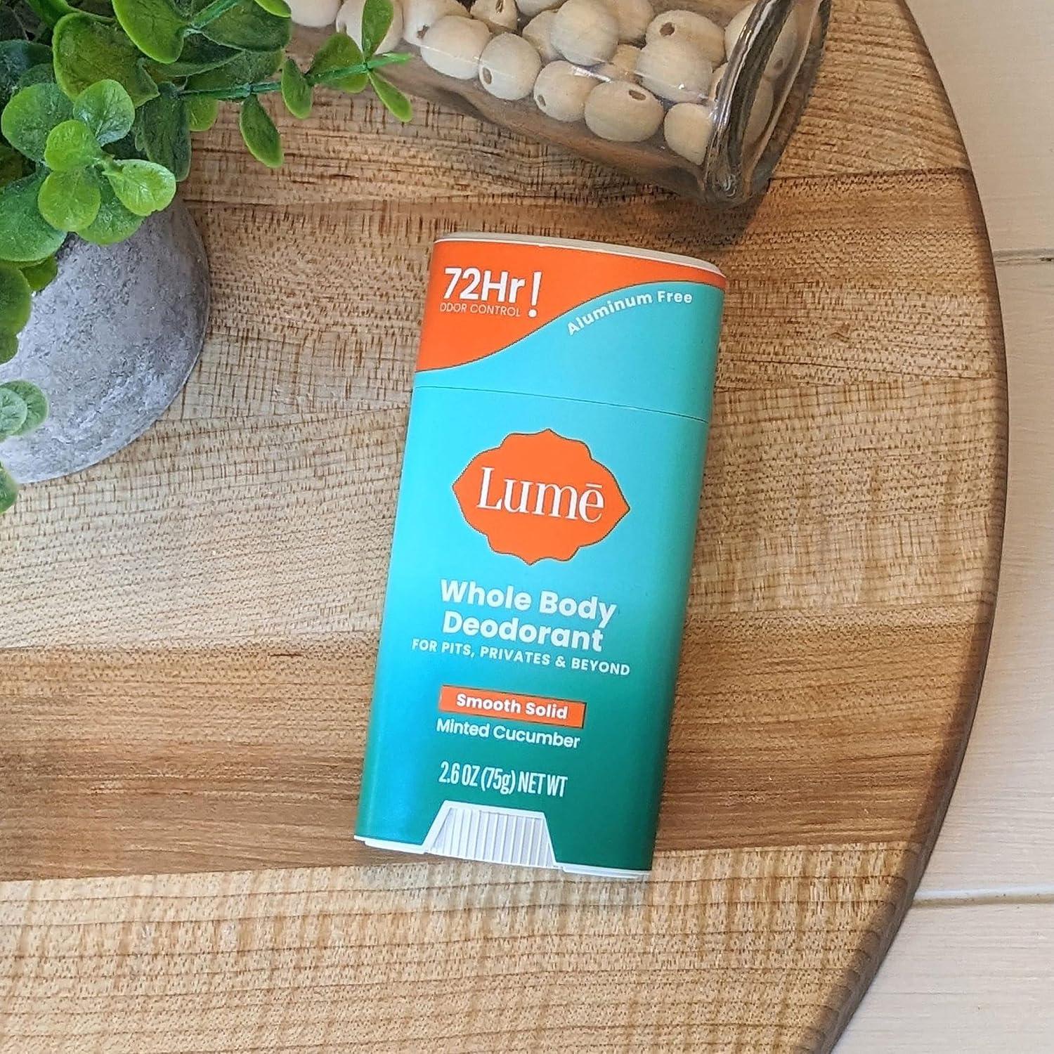 image:imageLume Whole Body Deodorant Invisible Cream 72 Hour Odor Control Aluminum Free Baking Soda Free Skin Safe 30 Ounce Tube and 26 Ounce Solid Stick Bundle Soft PowderMinted Cucumber
