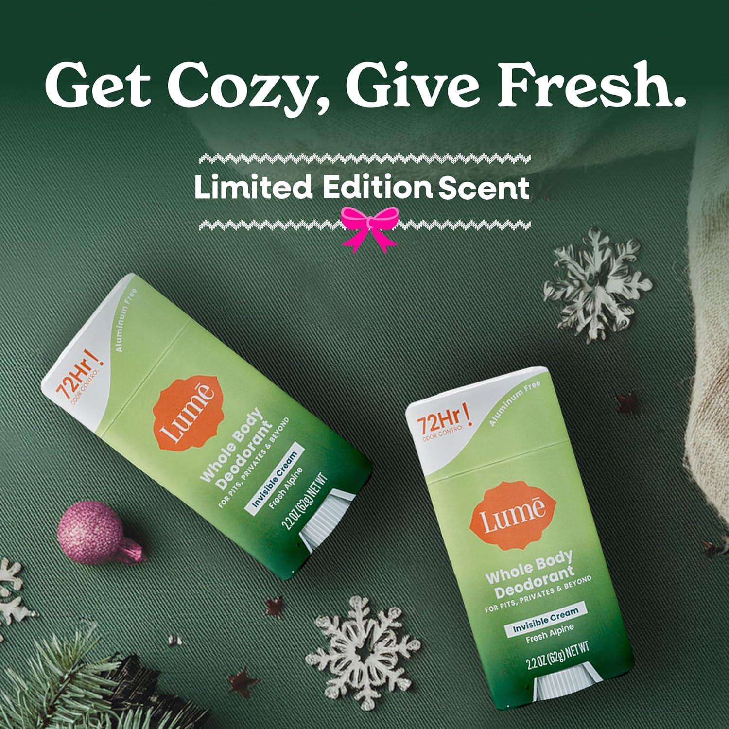 image:imageLume Whole Body Deodorant Invisible Cream Stick 72 Hour Odor Control Aluminum Free Baking Soda Free Skin Safe 22 Ounce Pack of 2 Minted CucumberFresh Alpine