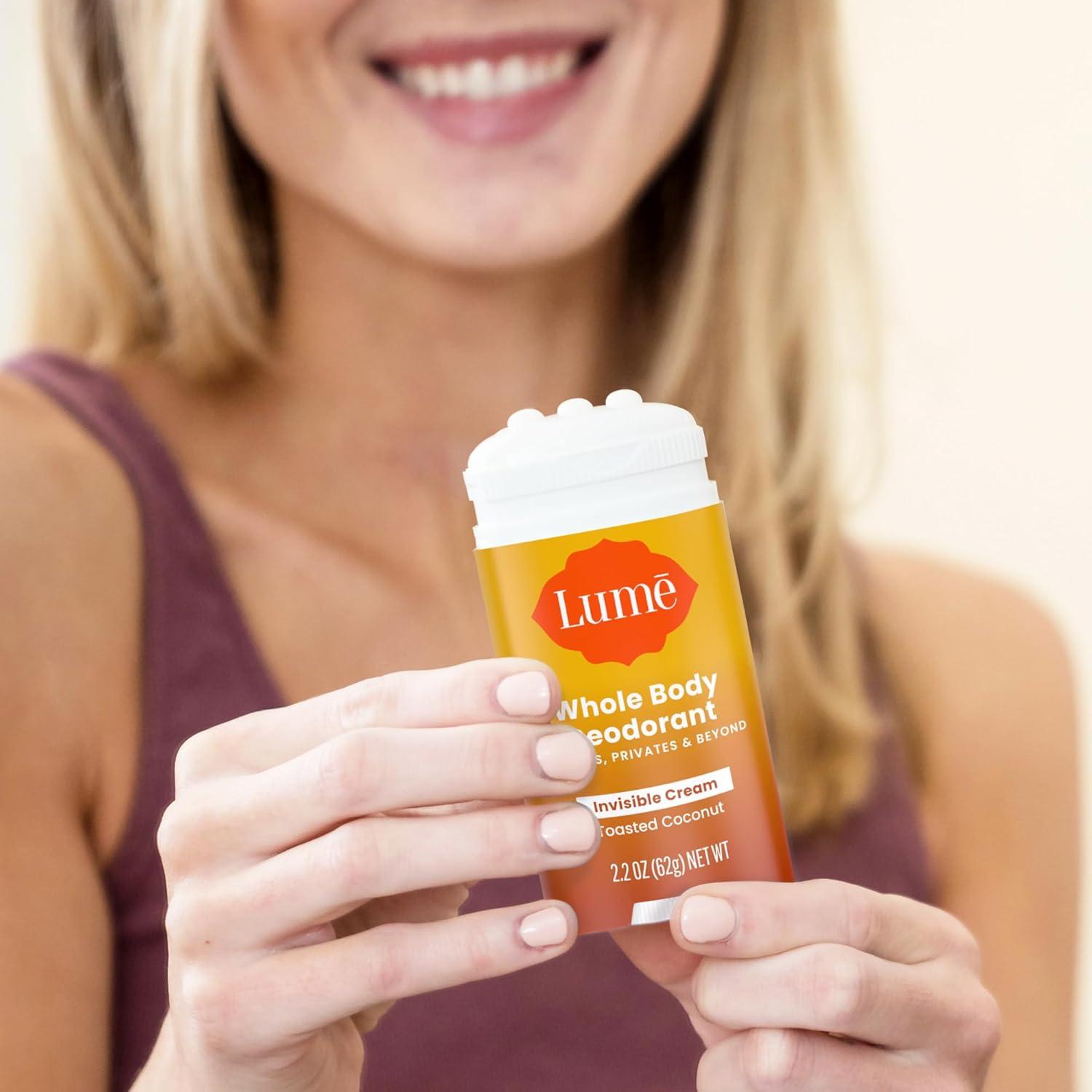 image:imageLume Whole Body Deodorant Invisible Cream Stick 72 Hour Odor Control Aluminum Free Baking Soda Free Skin Safe 22 Ounce Pack of 2 Minted CucumberToasted Coconut