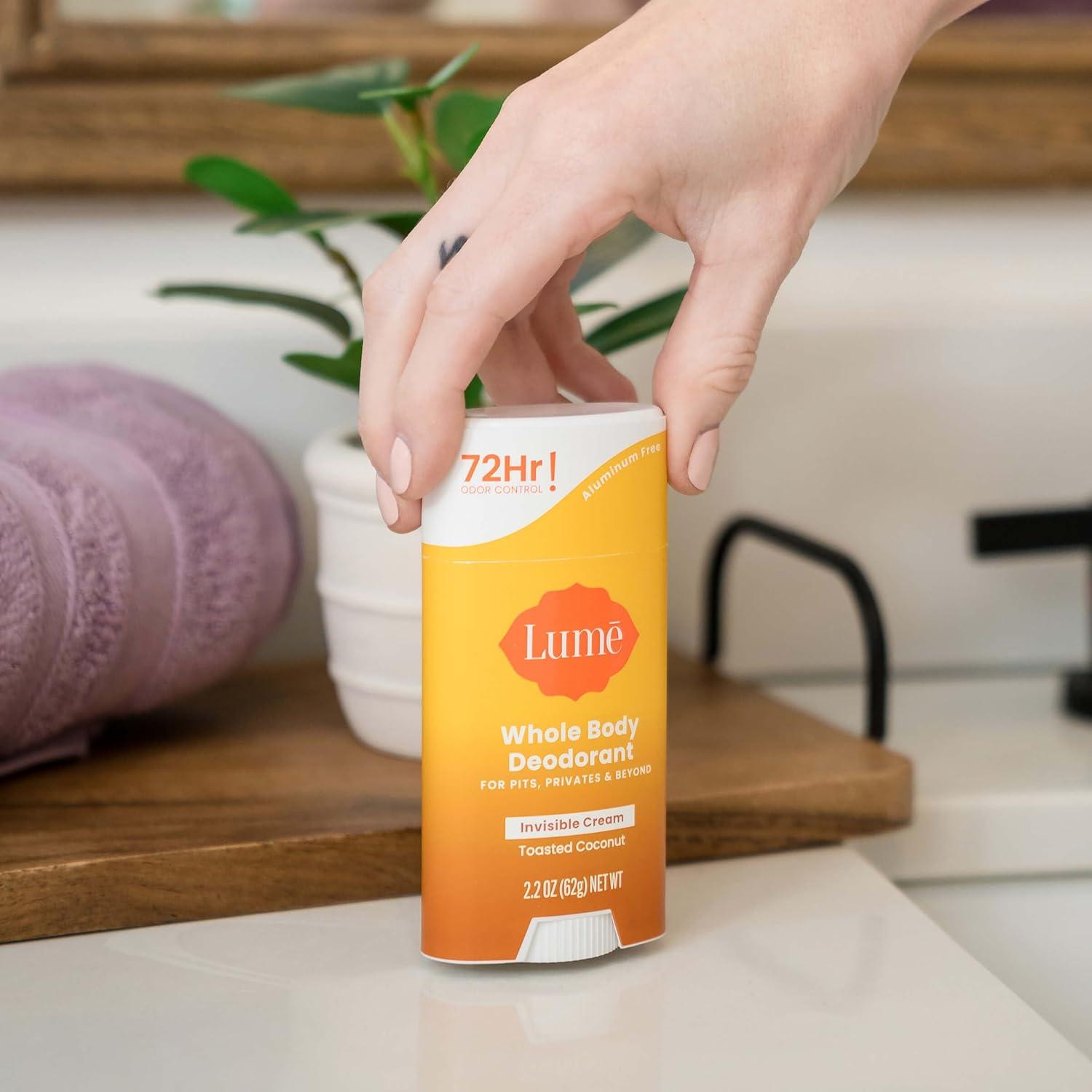 image:imageLume Whole Body Deodorant Invisible Cream Stick 72 Hour Odor Control Aluminum Free Baking Soda Free Skin Safe 22 Ounce Pack of 2 Minted CucumberToasted Coconut