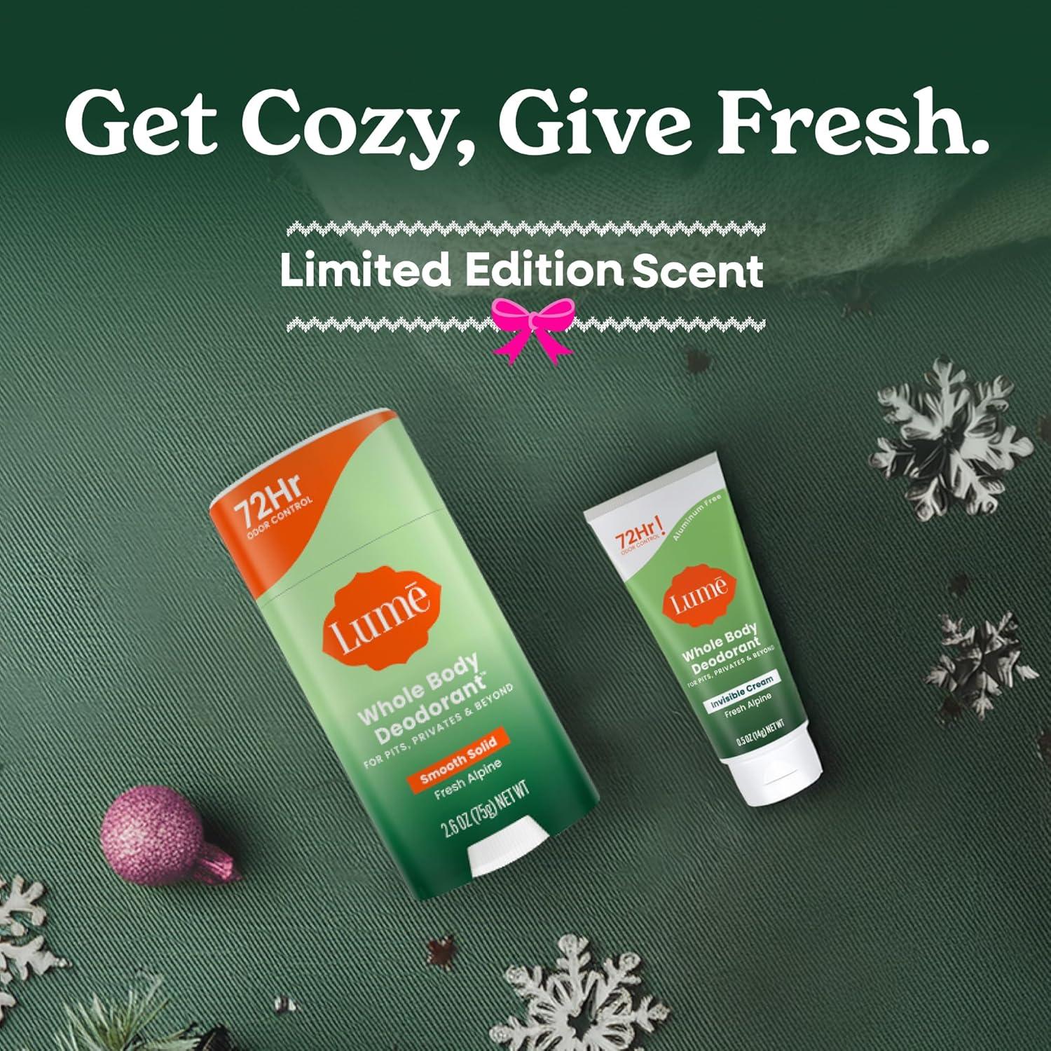 image:imageLume Whole Body Deodorant Invisible Cream Tube Mini Solid Stick Bundle 72 Hour Odor Control Aluminum amp Baking Soda Free Skin Loving UnscentedFresh Alpine