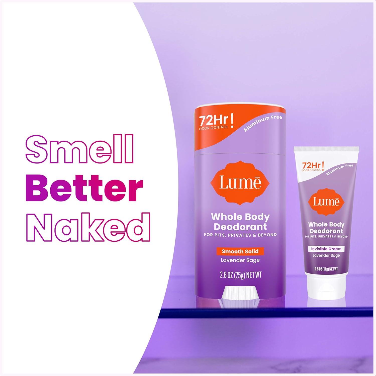 image:imageLume Whole Body Deodorant Invisible Cream Tube Mini Solid Stick Bundle 72 Hour Odor Control Aluminum amp Baking Soda Free Skin Loving UnscentedLavender Sage
