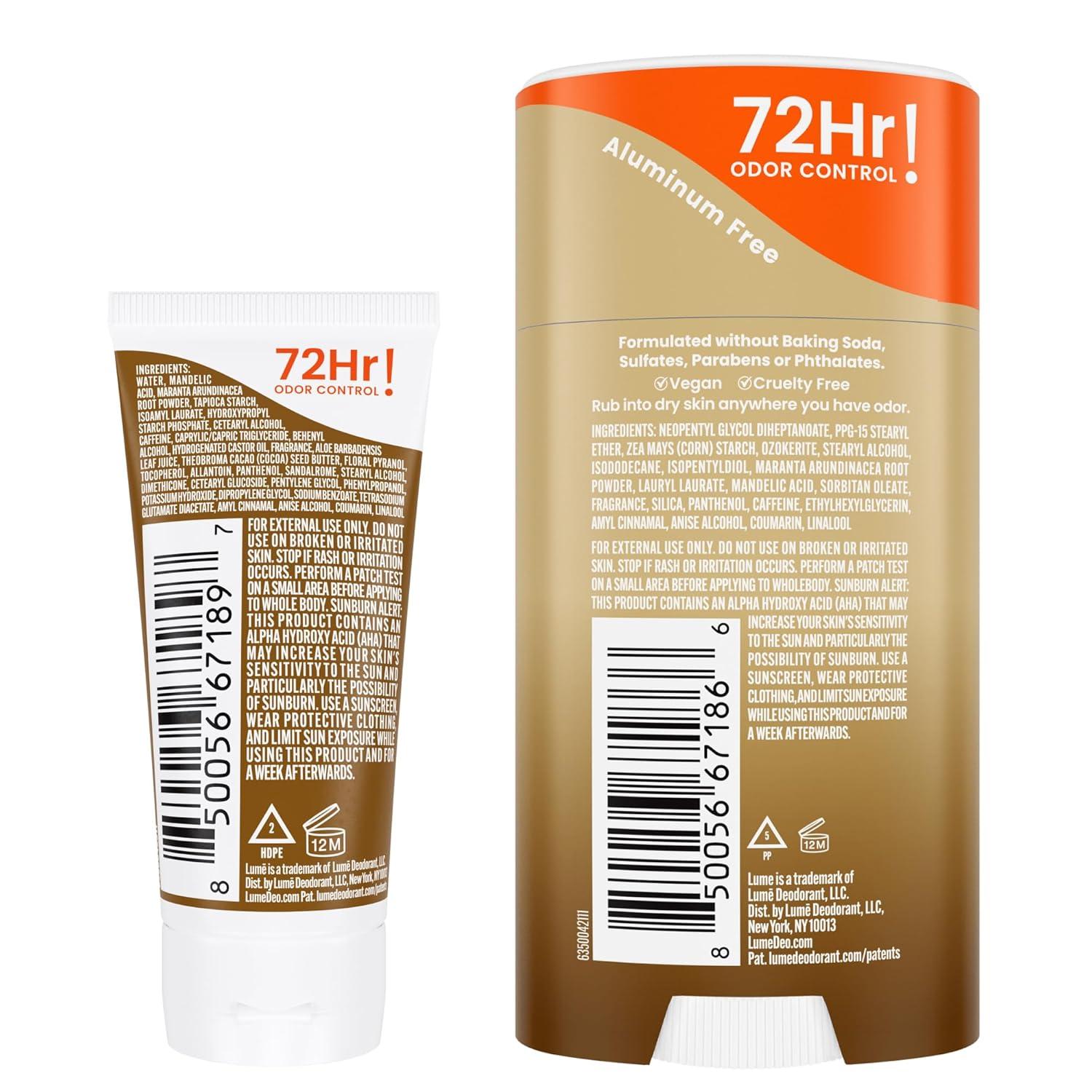 image:imageLume Whole Body Deodorant Invisible Cream Tube Mini Solid Stick Bundle 72 Hour Odor Control Aluminum amp Baking Soda Free Skin Loving UnscentedVanilla Bliss