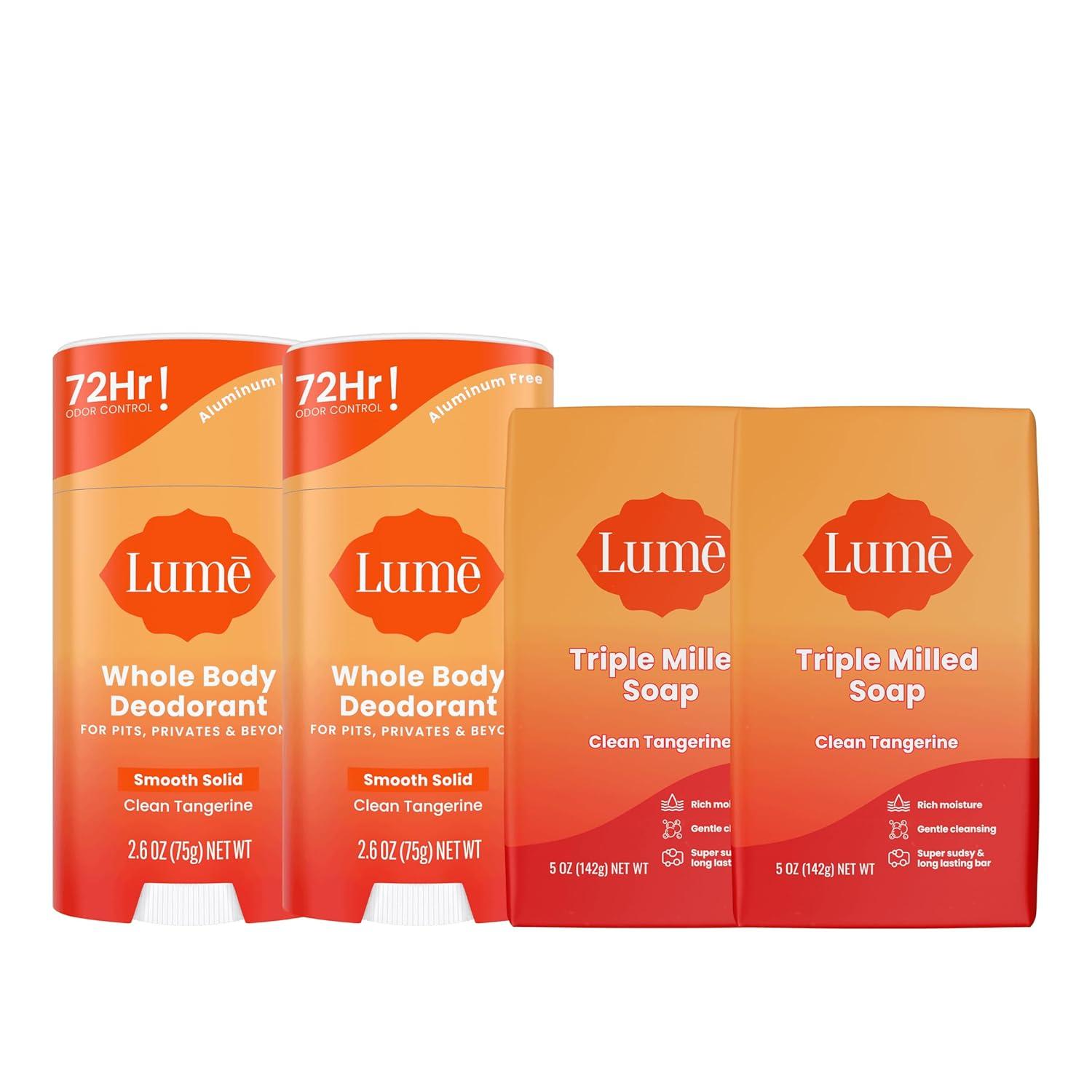 image:imageLume Whole Body Deodorant And Soap 26 Ounce Smooth Solid Stick With 72 Hour Odor Control and 5 Ounce Triple Milled Soap Aluminum Free Baking Soda Free and Skin Loving Clean TangerineClean Tangerine