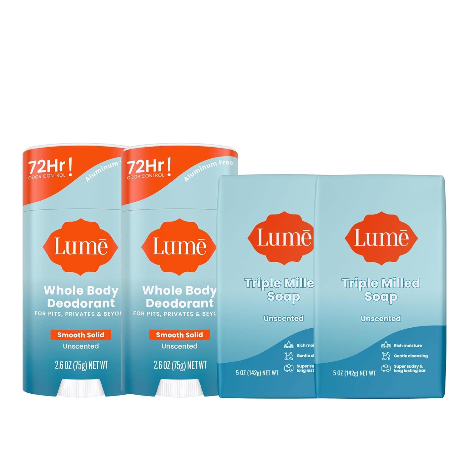 image:imageLume Whole Body Deodorant And Soap 26 Ounce Smooth Solid Stick With 72 Hour Odor Control and 5 Ounce Triple Milled Soap Aluminum Free Baking Soda Free and Skin Loving Clean TangerineUnscented