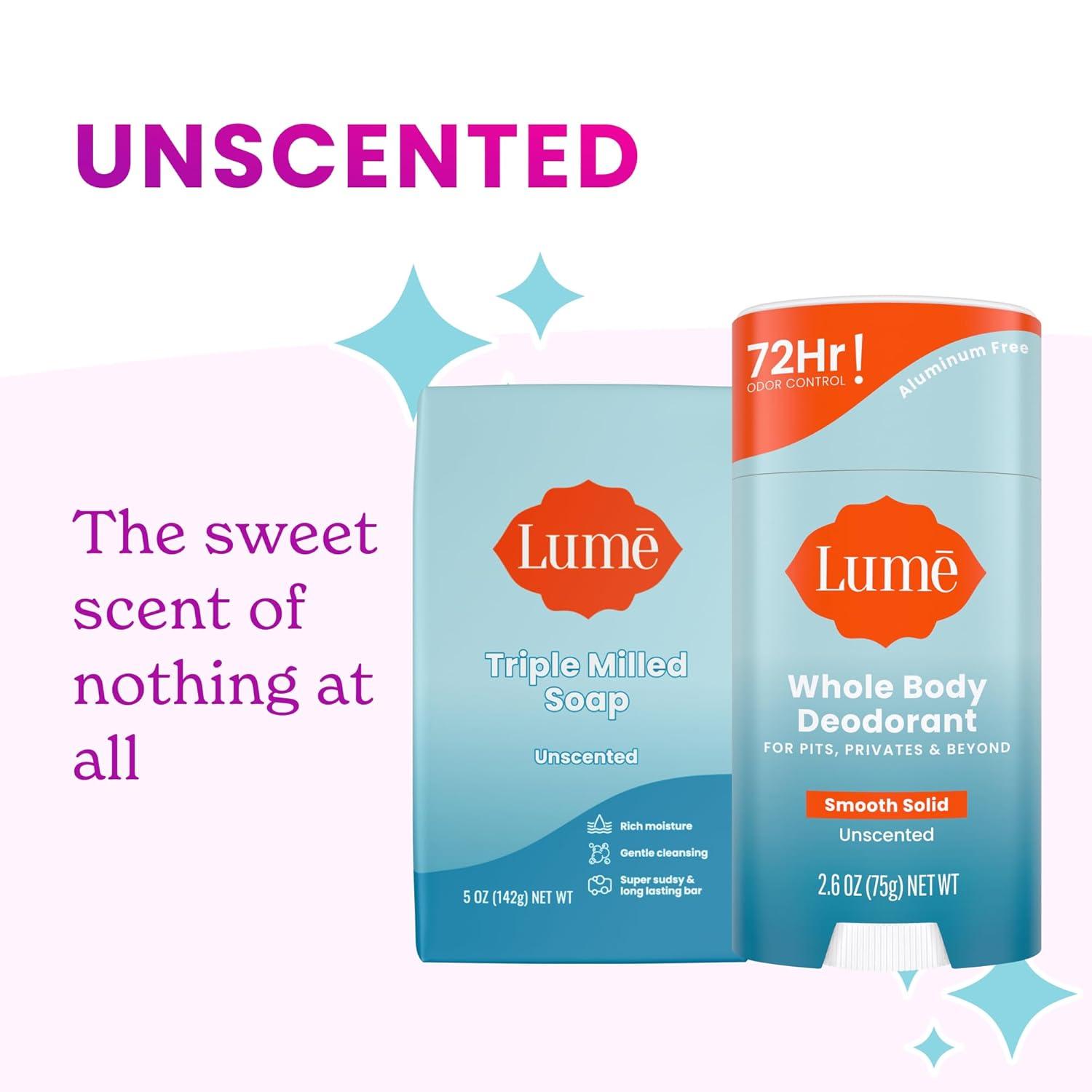image:imageLume Whole Body Deodorant And Soap 26 Ounce Smooth Solid Stick With 72 Hour Odor Control and 5 Ounce Triple Milled Soap Aluminum Free Baking Soda Free and Skin Loving Clean TangerineUnscented