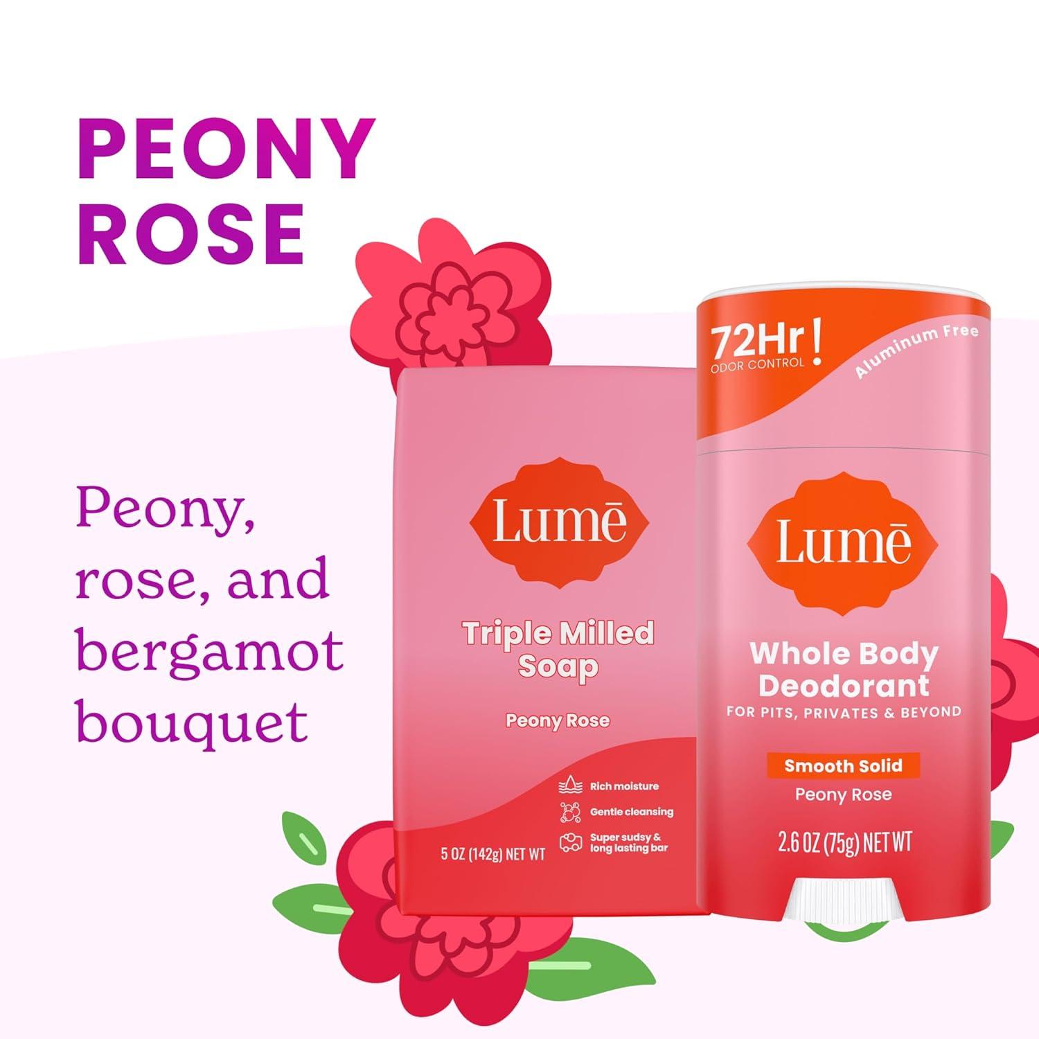image:imageLume Whole Body Deodorant And Soap 26 Ounce Smooth Solid Stick With 72 Hour Odor Control and 5 Ounce Triple Milled Soap Aluminum Free Baking Soda Free and Skin Loving Clean TangerinePeony Rose