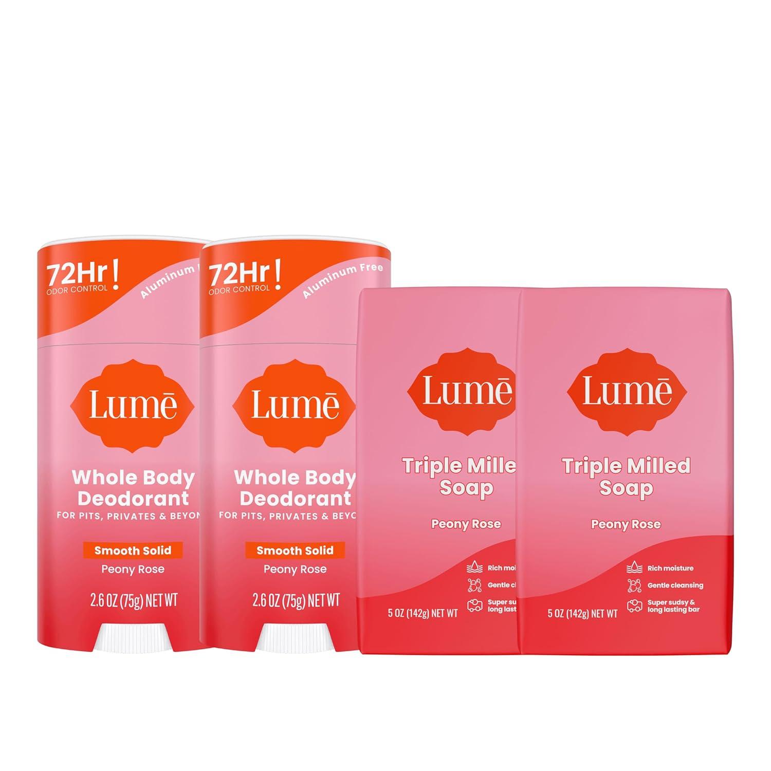 image:imageLume Whole Body Deodorant And Soap 26 Ounce Smooth Solid Stick With 72 Hour Odor Control and 5 Ounce Triple Milled Soap Aluminum Free Baking Soda Free and Skin Loving Clean TangerinePeony Rose