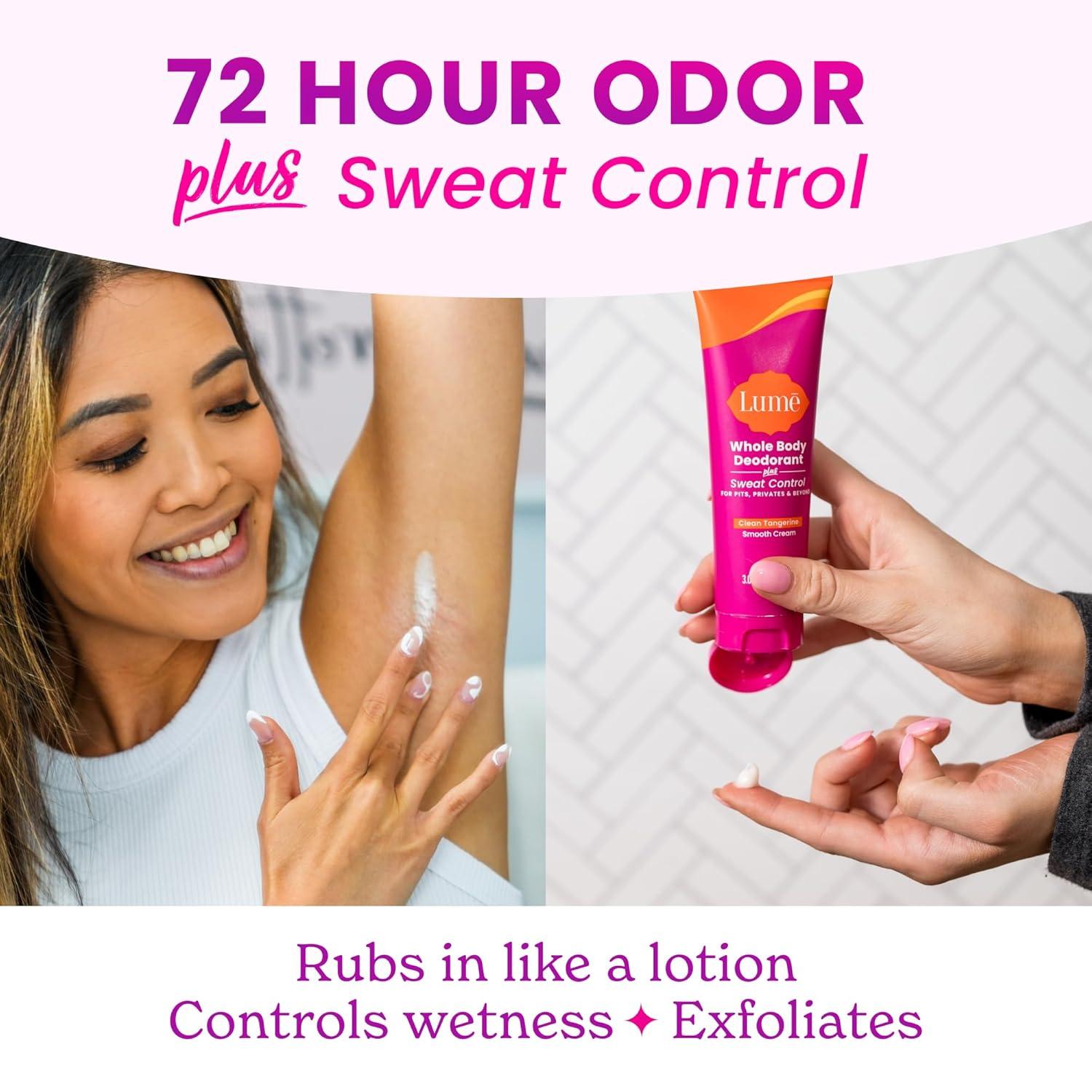 image:imageLume Whole Body Deodorant Plus Sweat Control Smooth Cream Tube 72 Hour Odor And Sweat Control Baking Soda Free Skin Loving 30 ounce Pack of 2 Soft PowderClean Tangerine