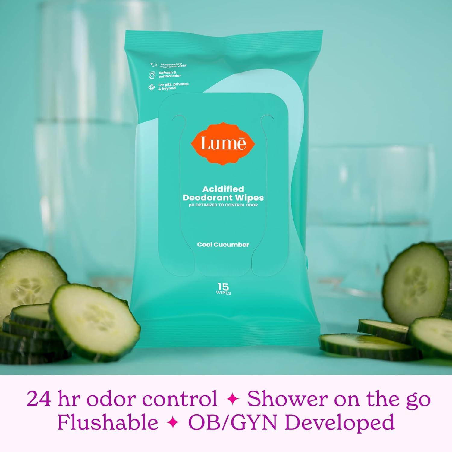 image:imageLume Whole Body Deodorant Plus Sweat Control Smooth Cream Tube Soft Powder and Lume Acidified Deodorant Wipes 24 Hour Odor Control Aluminum Free Baking Soda Free Skin Loving