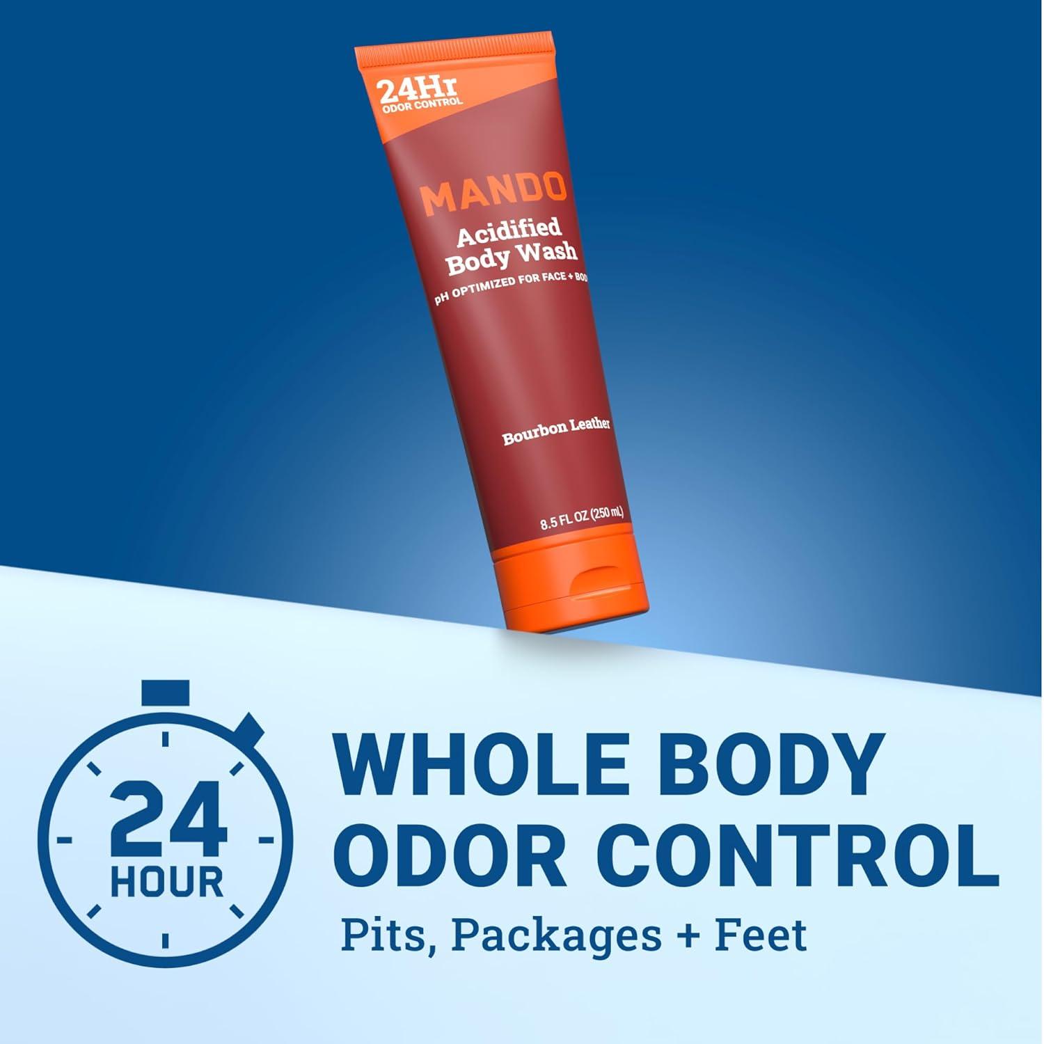 image:imageMando Odor Shield Body Wash 24 Hour Control Removes Odor Better than Soap SLS and Paraben Free Skin Safe 85 Ounce Pro SportBourbon Leather