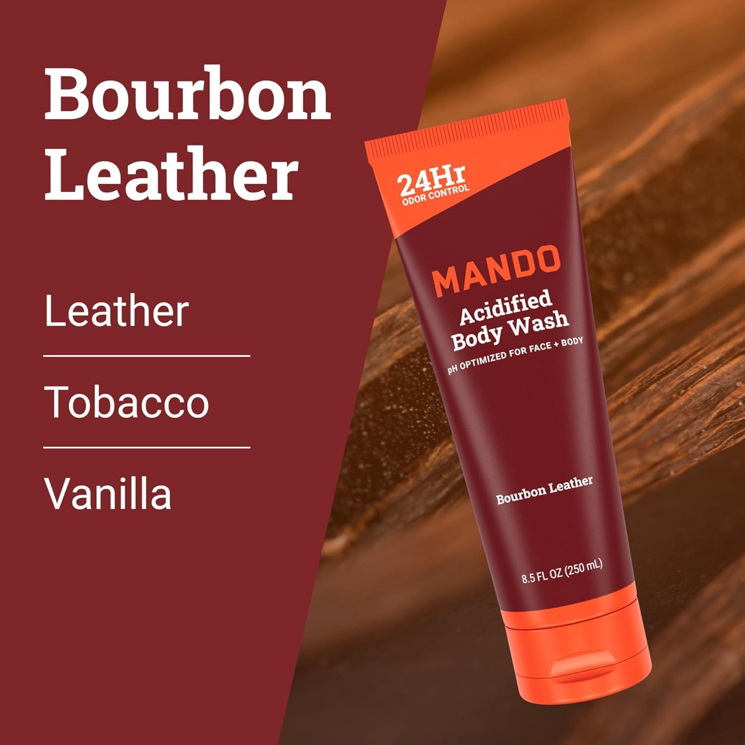 image:imageMando Odor Shield Body Wash 24 Hour Control Removes Odor Better than Soap SLS and Paraben Free Skin Safe 85 Ounce Pro SportBourbon Leather