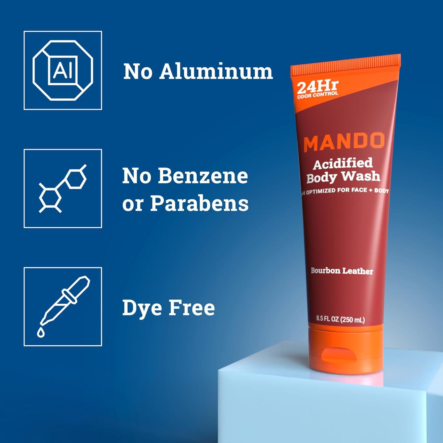 image:imageMando Odor Shield Body Wash 24 Hour Control Removes Odor Better than Soap SLS and Paraben Free Skin Safe 85 Ounce Pro SportBourbon Leather