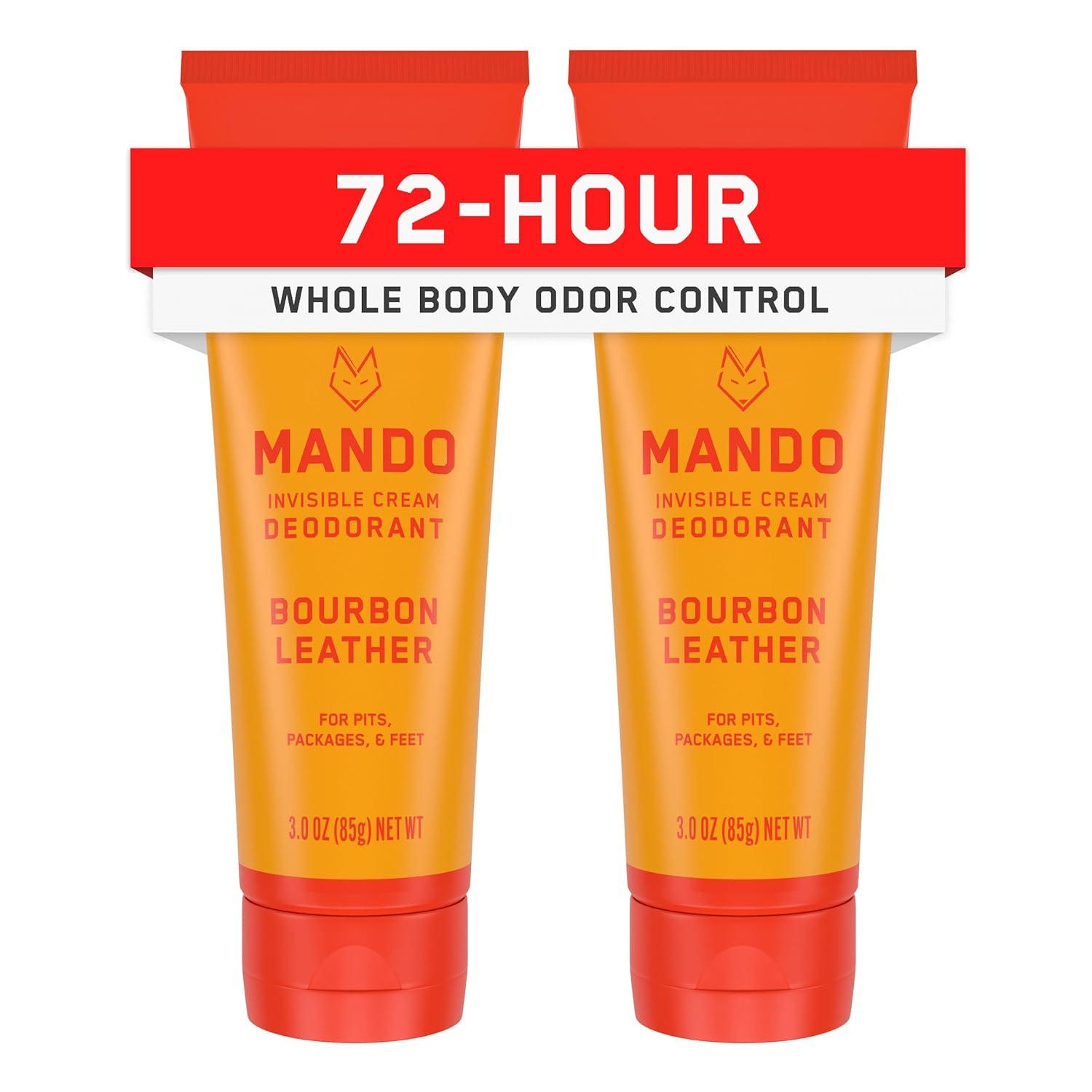 image:imageMando Whole Body Deodorant For Men Invisible Cream 72 Hour Odor Control Aluminum Free Baking Soda Free Skin Safe 3 ounce Pack of 2 Mt FujiBourbon Leather