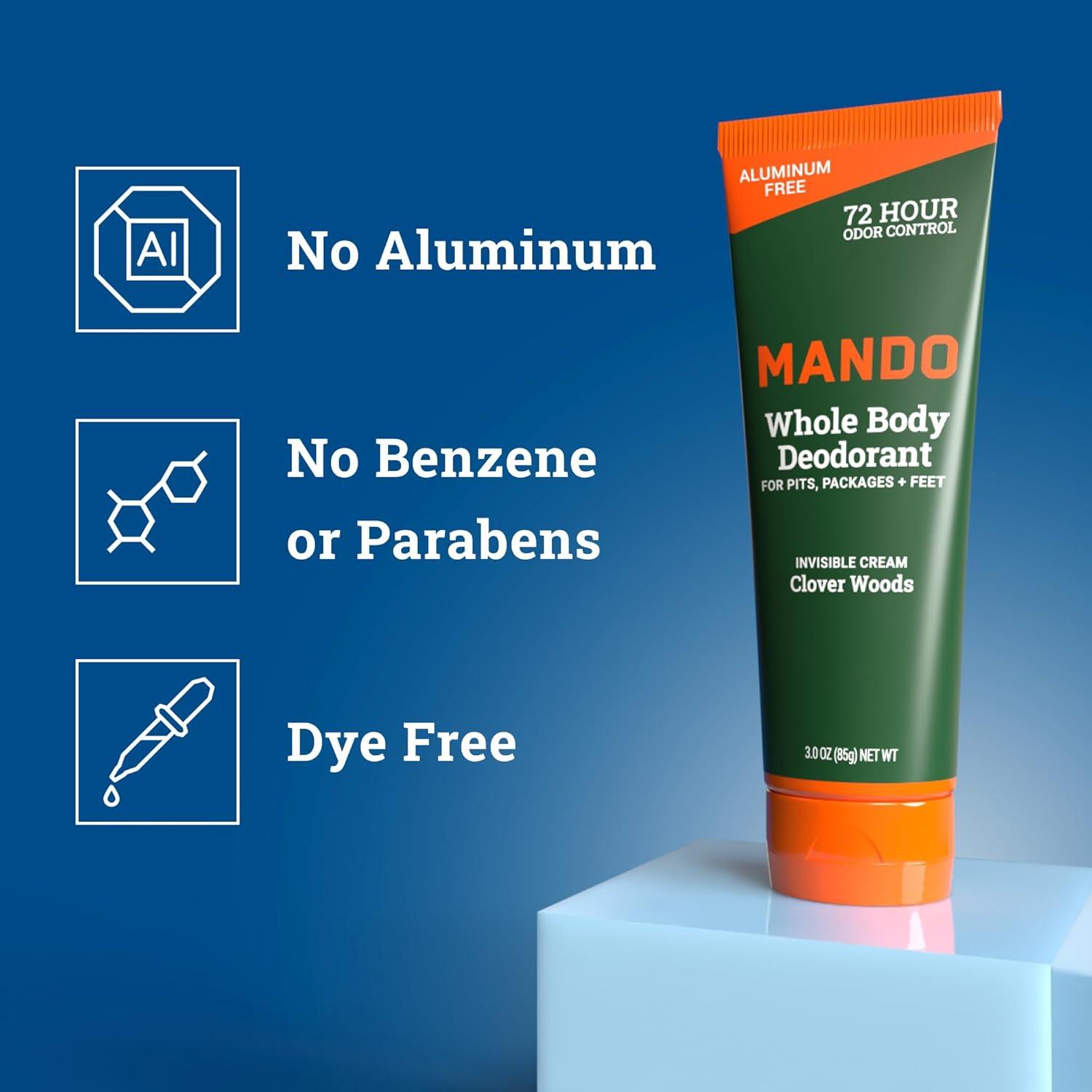 image:imageMando Whole Body Deodorant For Men Invisible Cream 72 Hour Odor Control Aluminum Free Baking Soda Free Skin Safe 3 ounce Pack of 2 Mt FujiClover Woods