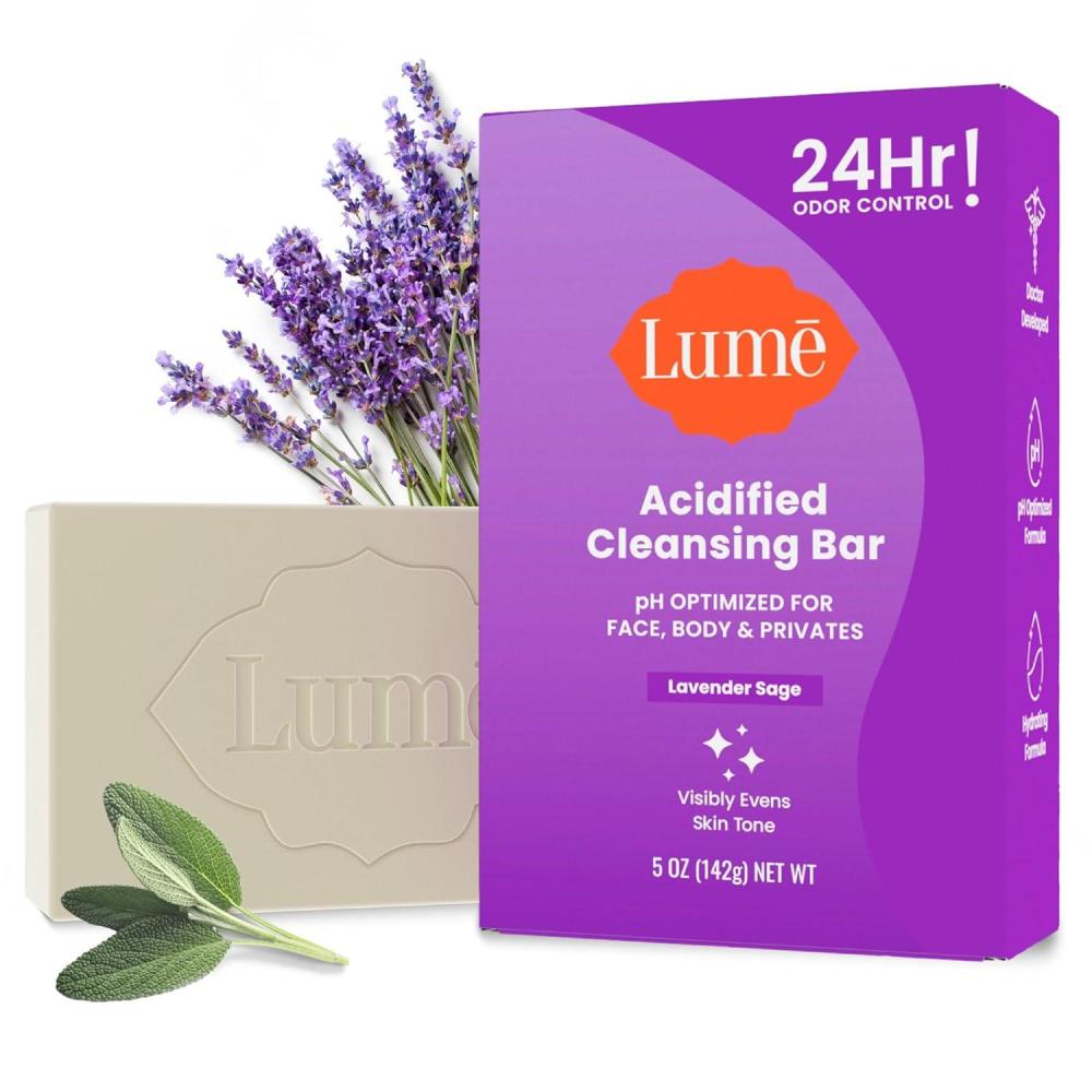 image:imageLume Acidified Body Cleansing Bar 24 Hour Odor Control Removes Odor Better Than Soap Moisturizing No SLS or Parabens OBGYN Developed 85 Ounce 3 Pack Tangerine Lavender amp UnscentedLavender Sage