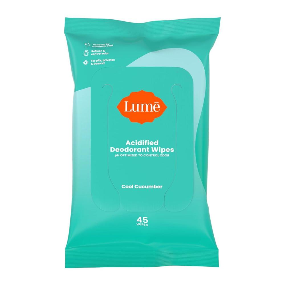 image:imageLume Acidified Deodorant Wipes 24 Hour Odor Control Aluminum Free Baking Soda Free Skin Loving 45 Count Pack of 1 Cool Cucumber