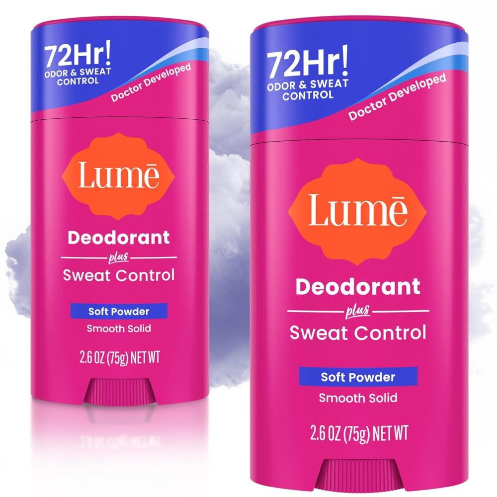 image:imageLume Deodorant Plus Sweat Control  Smooth Solid Stick  Maximum Strength Antiperspirant  72 Hour Odor And Sweat Control  Baking Soda Free Skin Loving  26 ounce Fresh Spring Pack of 2Soft Powder