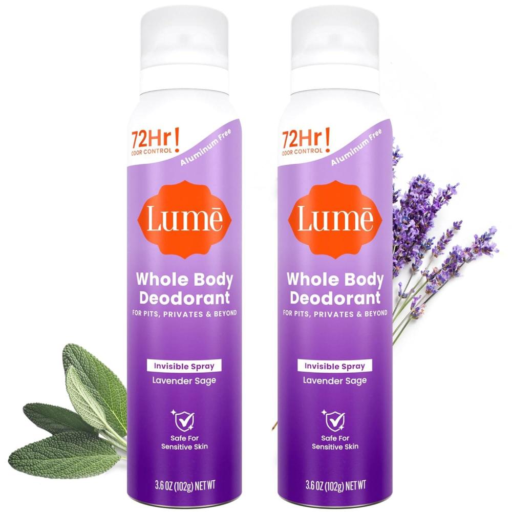 image:imageLume Invisible Spray Deodorant For Women Whole Body Deodorant Spray 72 Hr Odor Control Ozone Friendly Natural Propellant Aluminum amp Baking Soda Free Skin Loving 36 ounce UnscentedLavender Sage
