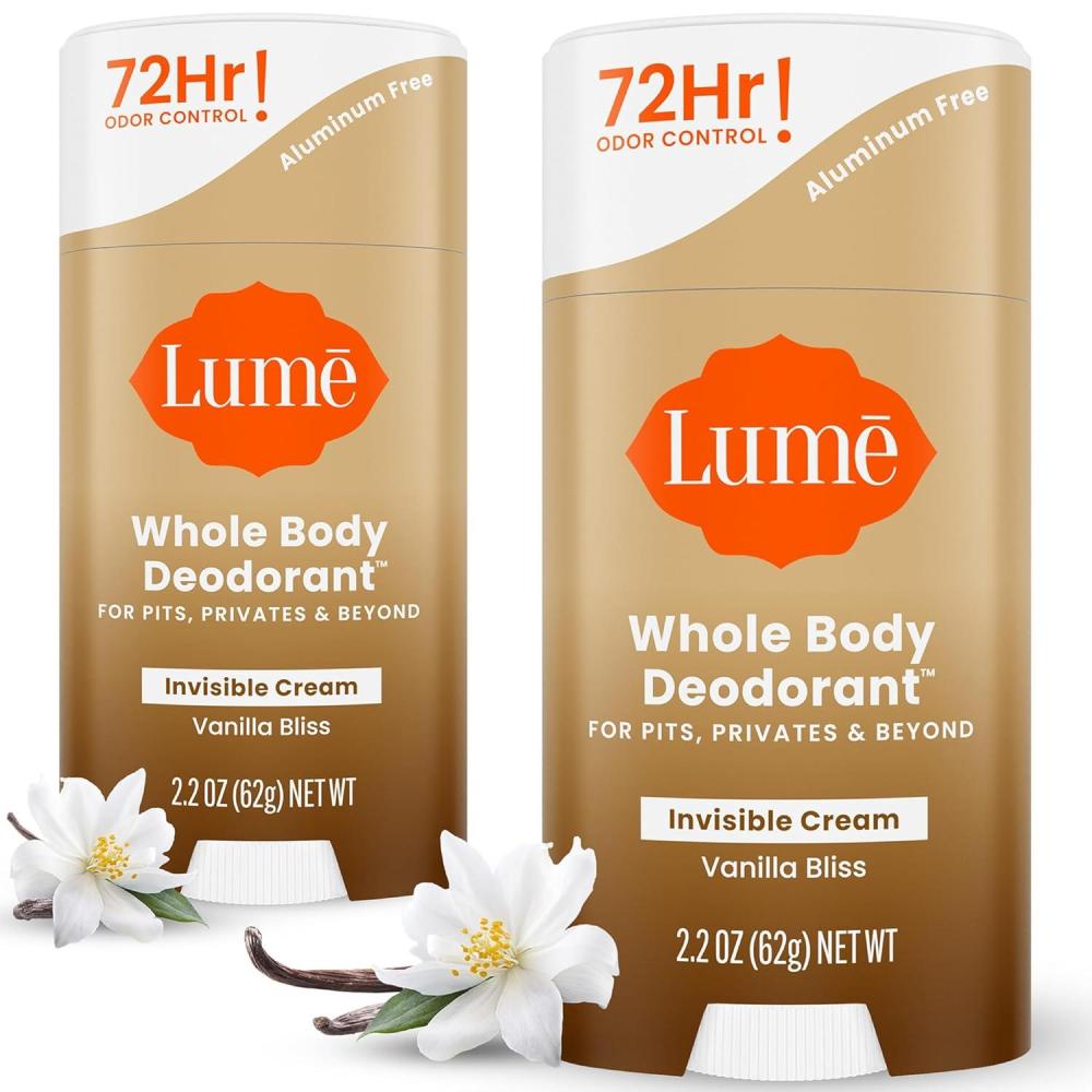 image:imageLume Whole Body Deodorant  Invisible Cream Stick  72 Hour Odor Control  Aluminum Free Baking Soda Free Skin Safe  22 Ounce Pack of 2 Minted CucumberVanilla Bliss