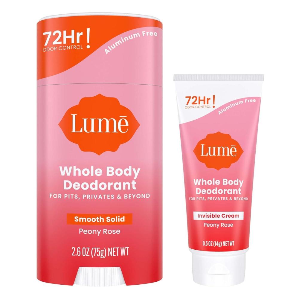 image:imageLume Whole Body Deodorant Invisible Cream Tube Mini Solid Stick Bundle 72 Hour Odor Control Aluminum amp Baking Soda Free Skin Loving Clean TangerinePeony Rose