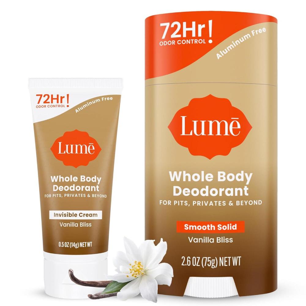 image:imageLume Whole Body Deodorant Invisible Cream Tube Mini Solid Stick Bundle 72 Hour Odor Control Aluminum amp Baking Soda Free Skin Loving Clean TangerineVanilla Bliss