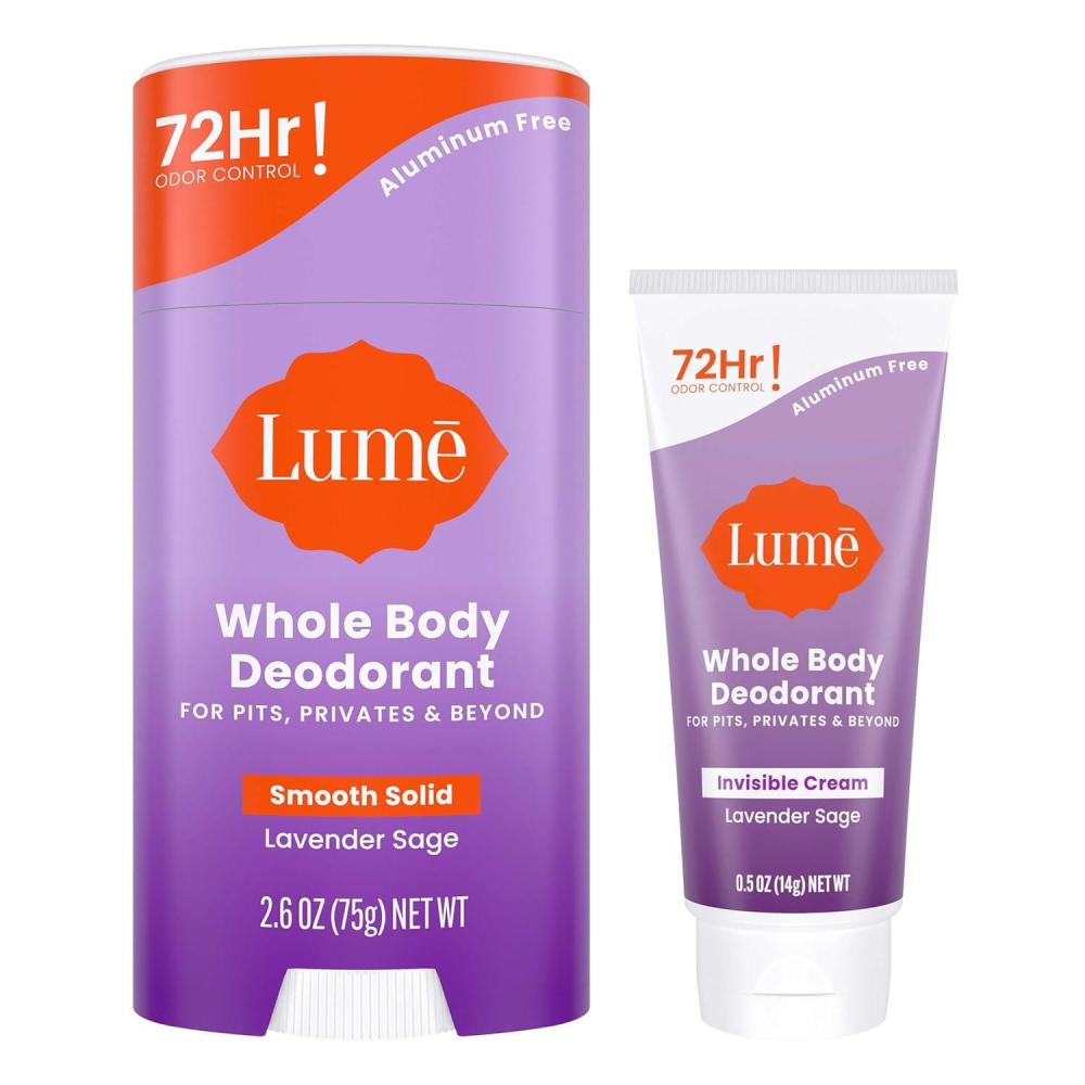 image:imageLume Whole Body Deodorant Invisible Cream Tube Mini Solid Stick Bundle 72 Hour Odor Control Aluminum amp Baking Soda Free Skin Loving UnscentedLavender Sage