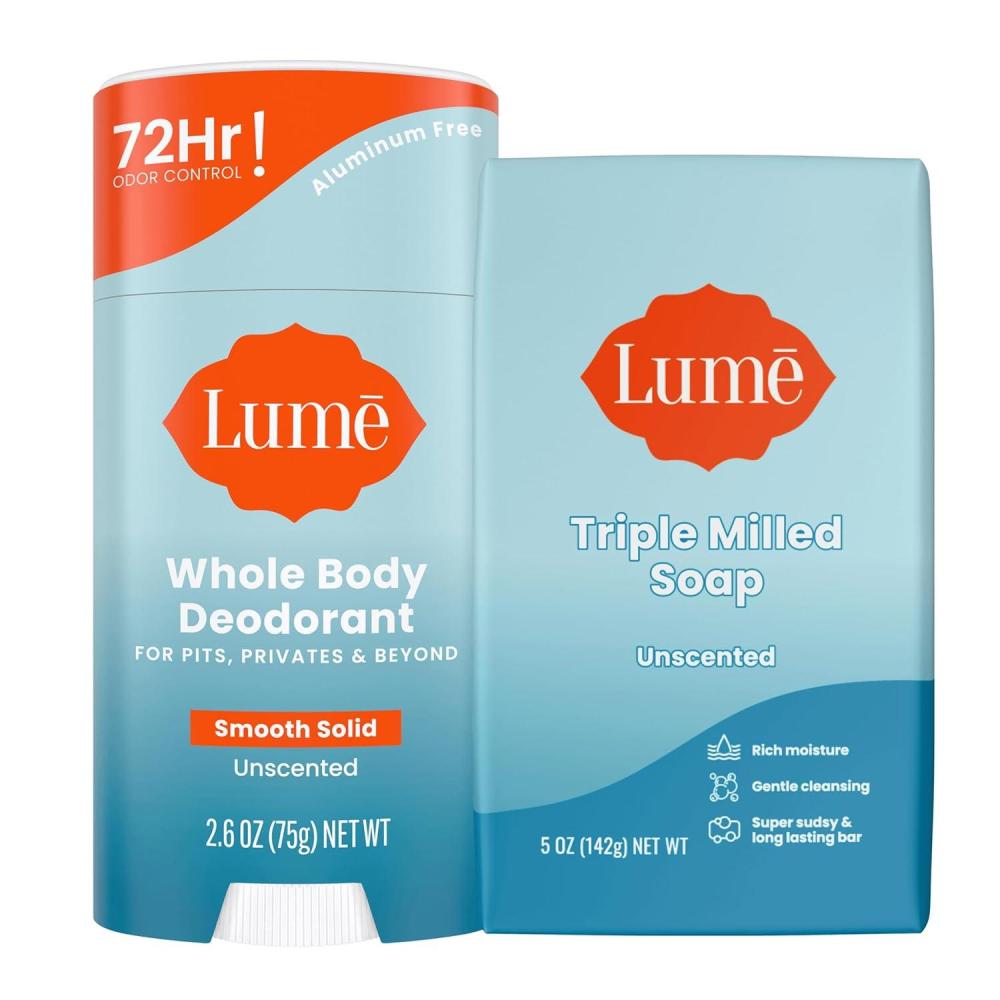 image:imageLume Whole Body Deodorant And Soap 26 Ounce Smooth Solid Stick With 72 Hour Odor Control and 5 Ounce Triple Milled Soap Aluminum Free Baking Soda Free and Skin Loving Clean TangerineUnscented