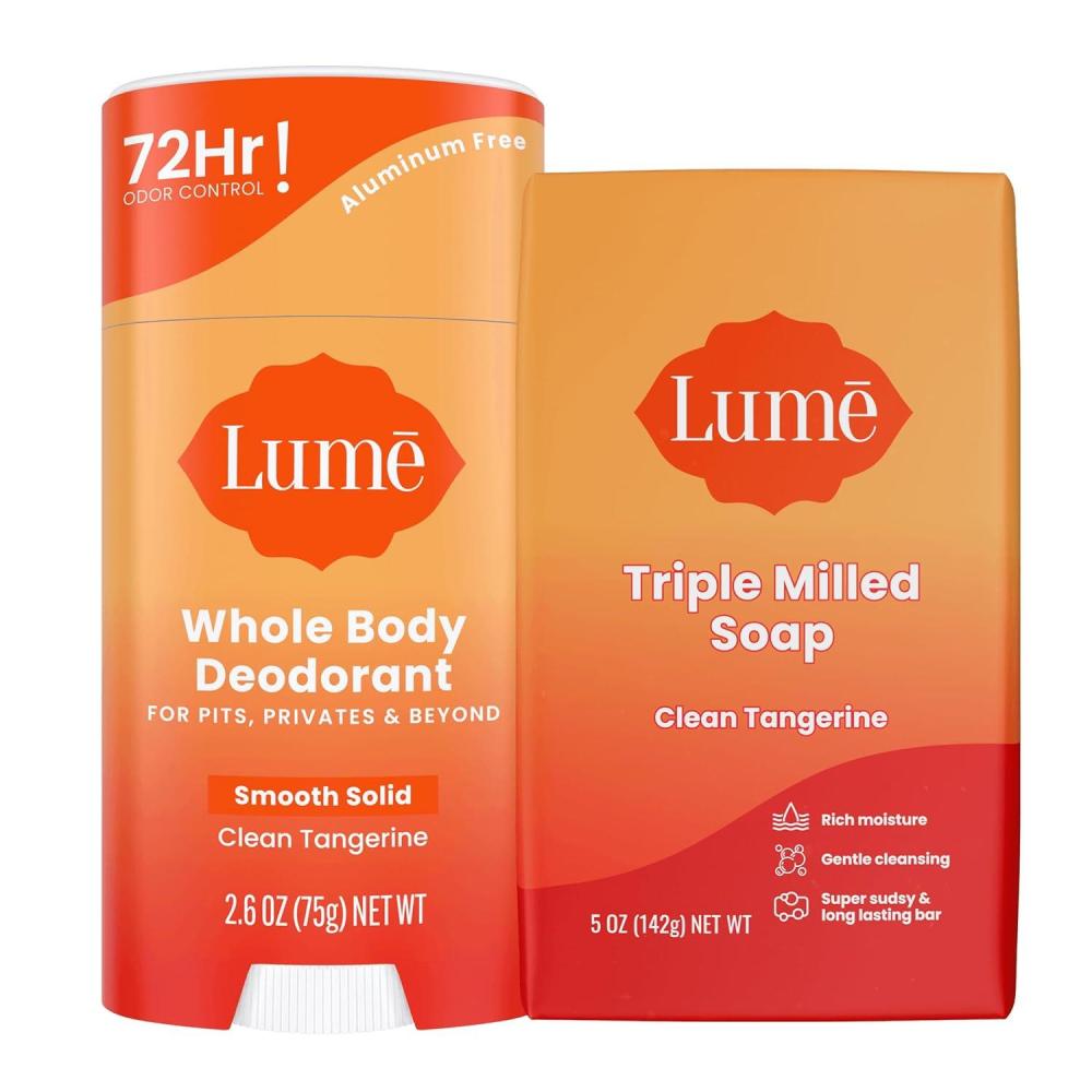 image:imageLume Whole Body Deodorant And Soap 26 Ounce Smooth Solid Stick With 72 Hour Odor Control and 5 Ounce Triple Milled Soap Aluminum Free Baking Soda Free and Skin Loving Clean TangerineClean Tangerine