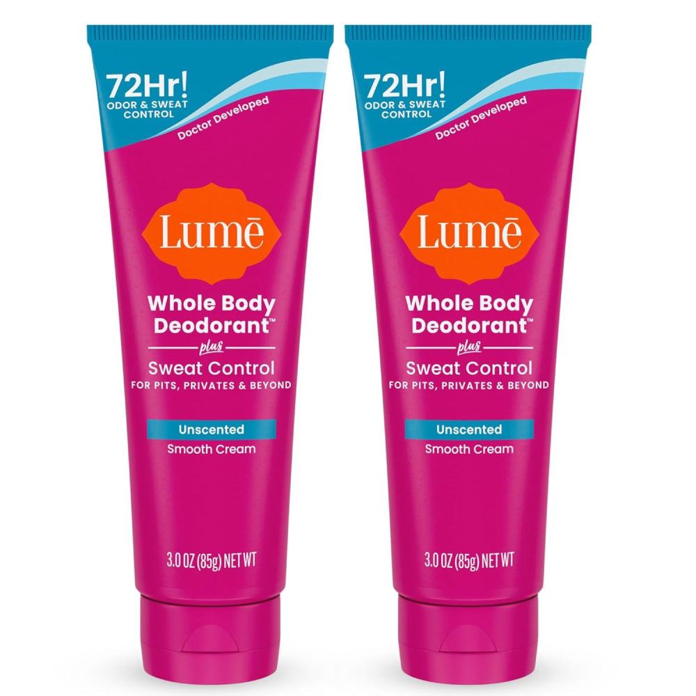image:imageLume Whole Body Deodorant Plus Sweat Control Smooth Cream Tube 72 Hour Odor And Sweat Control Baking Soda Free Skin Loving 30 ounce Pack of 2 Soft PowderUnscented