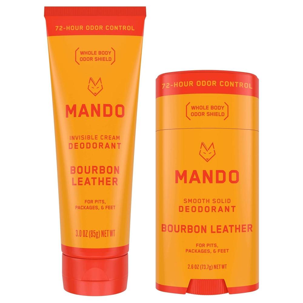 image:imageMando Whole Body Deodorant Invisible Cream Tube and Solid Stick 72 Hour Odor Control Aluminum Free Baking Soda Free Skin Safe 30 Ounce Tube and 26 Ounce Solid Stick Bundle Mt FujiBourbon Leather