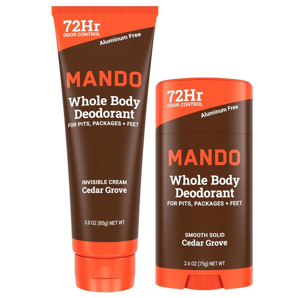 image:imageMando Whole Body Deodorant Invisible Cream Tube and Solid Stick 72 Hour Odor Control Aluminum Free Baking Soda Free Skin Safe 30 Ounce Tube and 26 Ounce Solid Stick Bundle Mt FujiCedar Grove