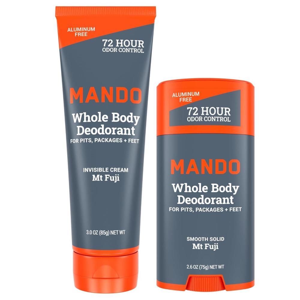 image:imageMando Whole Body Deodorant Invisible Cream Tube and Solid Stick 72 Hour Odor Control Aluminum Free Baking Soda Free Skin Safe 30 Ounce Tube and 26 Ounce Solid Stick Bundle Mt FujiMt Fuji