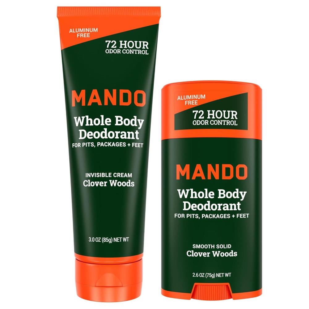 image:imageMando Whole Body Deodorant Invisible Cream Tube and Solid Stick 72 Hour Odor Control Aluminum Free Baking Soda Free Skin Safe 30 Ounce Tube and 26 Ounce Solid Stick Bundle Mt FujiClover Woods