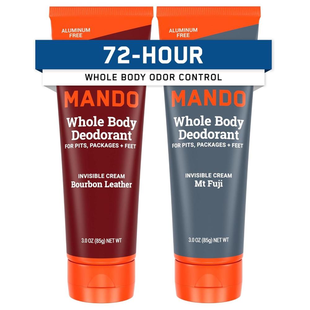 image:imageMando Whole Body Deodorant For Men Invisible Cream 72 Hour Odor Control Aluminum Free Baking Soda Free Skin Safe 3 ounce Pack of 2 Mt FujiBourbon Leather Mt Fuji