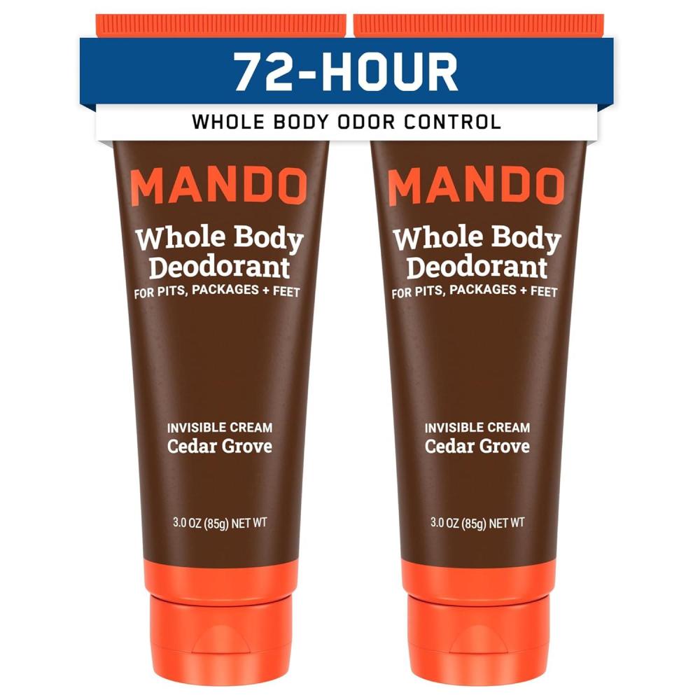image:imageMando Whole Body Deodorant For Men Invisible Cream 72 Hour Odor Control Aluminum Free Baking Soda Free Skin Safe 3 ounce Pack of 2 Mt FujiCedar Grove