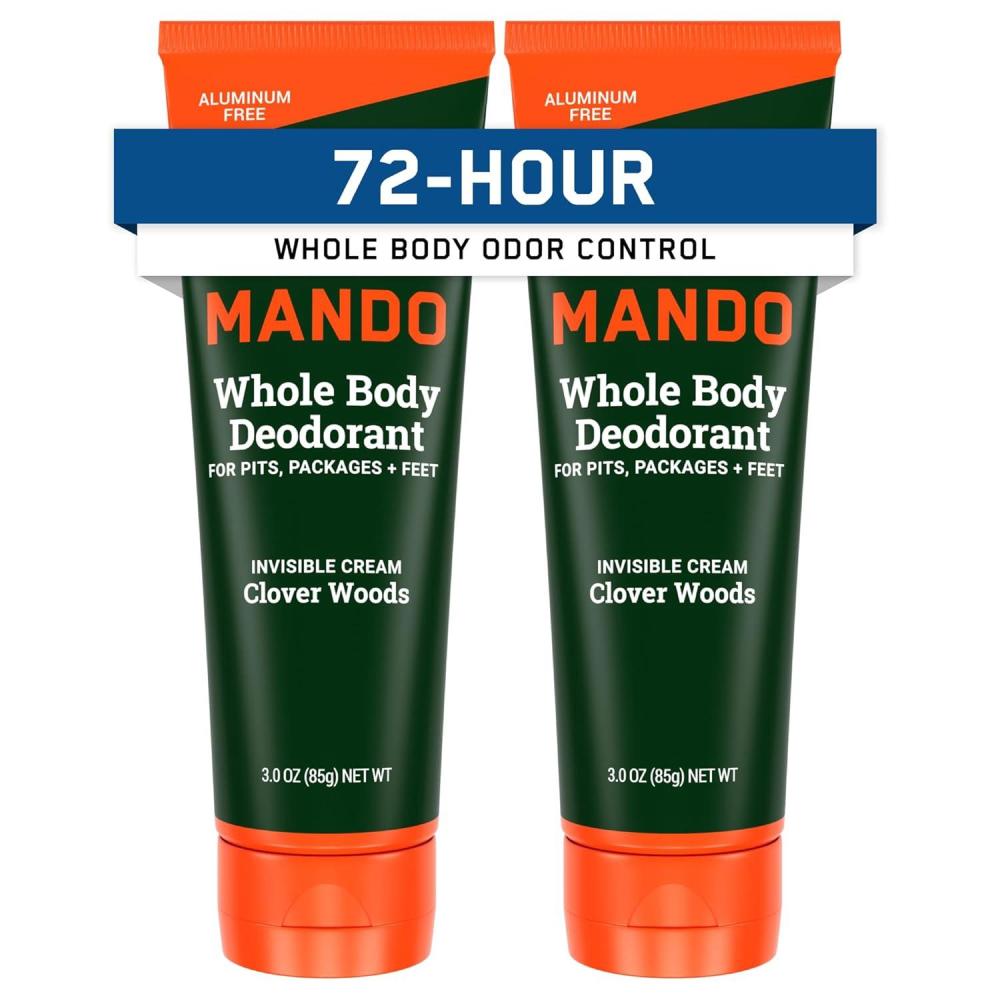 image:imageMando Whole Body Deodorant For Men Invisible Cream 72 Hour Odor Control Aluminum Free Baking Soda Free Skin Safe 3 ounce Pack of 2 Mt FujiClover Woods
