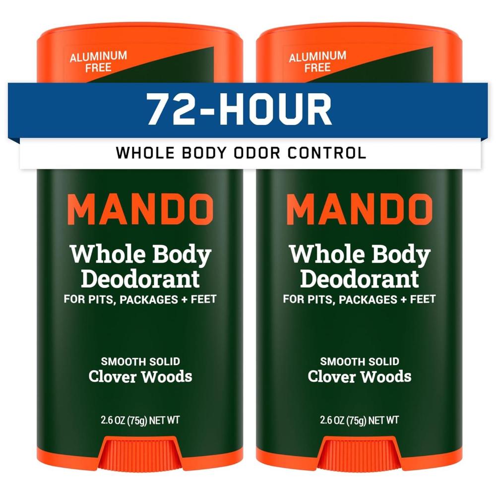 image:imageMando Whole Body Deodorant For Men Smooth Solid Stick 72 Hour Odor Control Aluminum Free Baking Soda Free Skin Safe 26 Ounce Pack of 2 Bourbon LeatherClover Woods