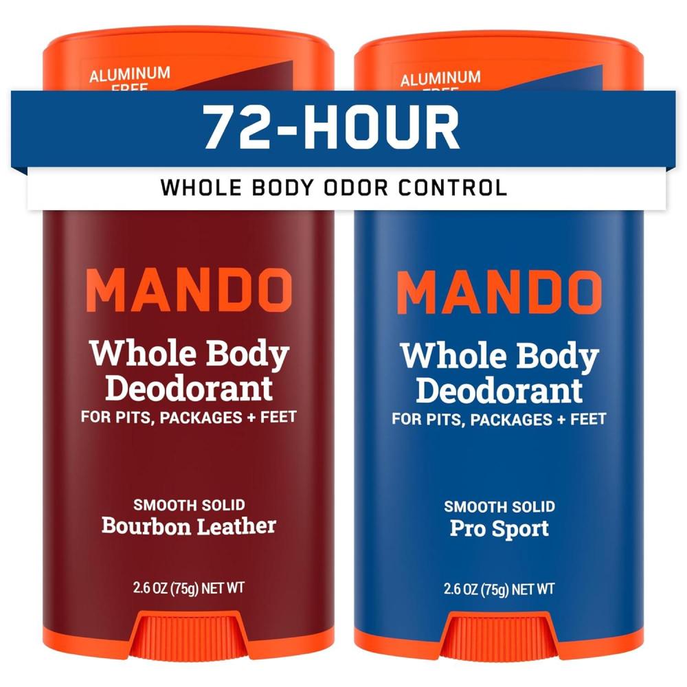 image:imageMando Whole Body Deodorant For Men Smooth Solid Stick 72 Hour Odor Control Aluminum Free Baking Soda Free Skin Safe 26 Ounce Pack of 2 Bourbon LeatherBourbon Leather Pro Sport
